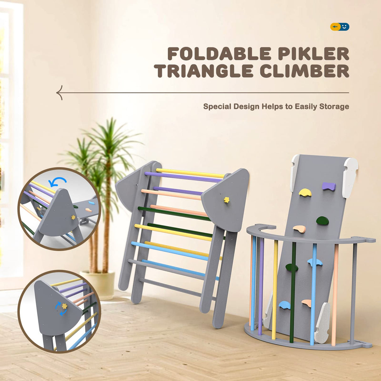 SOKO Pikler Triangle Set - 6 in 1 Pikler Triangle Climber with Ramp Set Foldable Pikler Triangle Climbing Toy, Rock Climbing Ramp, Pikler Arch Climber, Montessori Climbing Set for Children and Kids SOKO