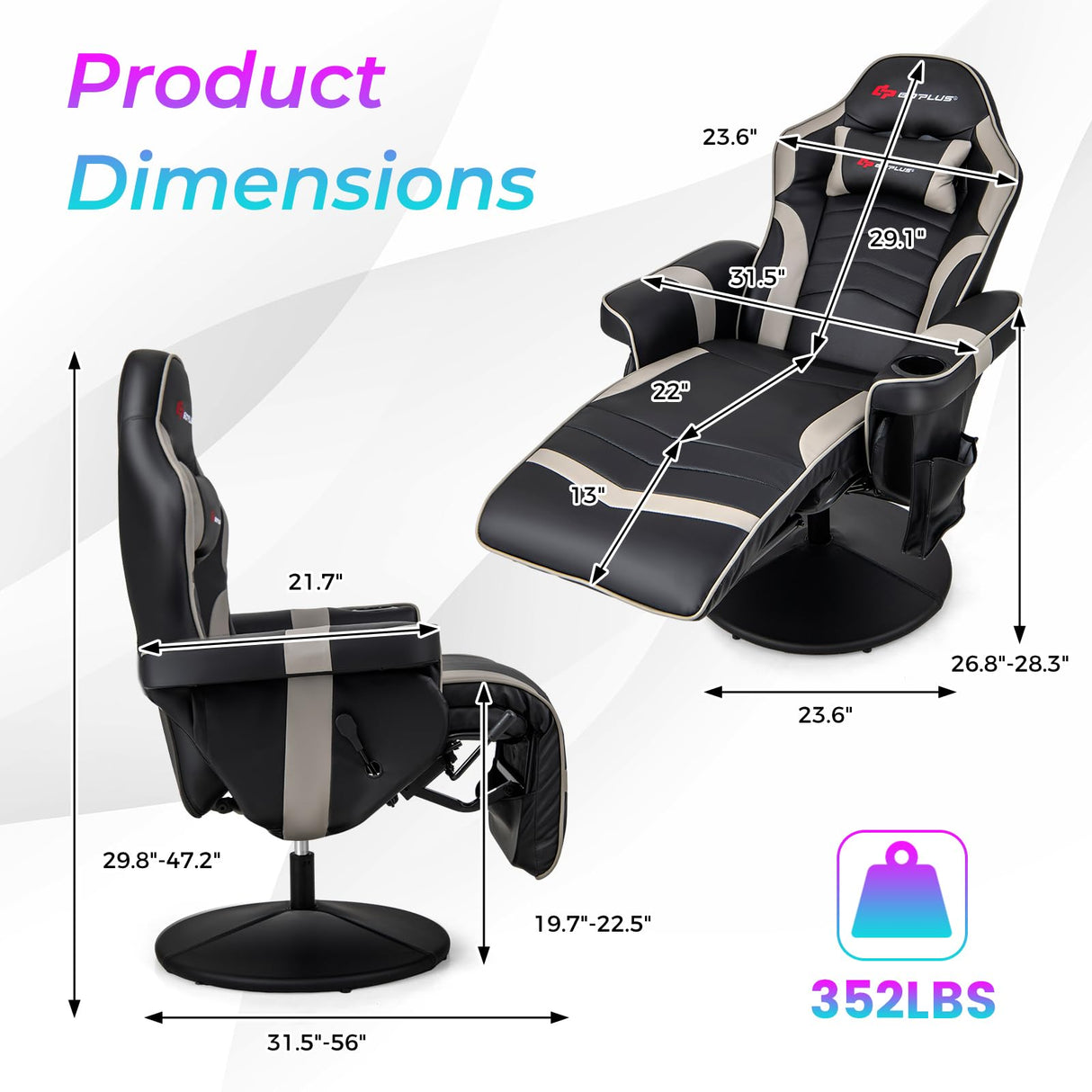 Goplus Gaming Chair, Height Adjustable Massage Video Game Chair with Retractable Footrest, Cup Holder, Headrest, Swivel Office Chair, Racing Style Swivel Gamer Chair Goplus
