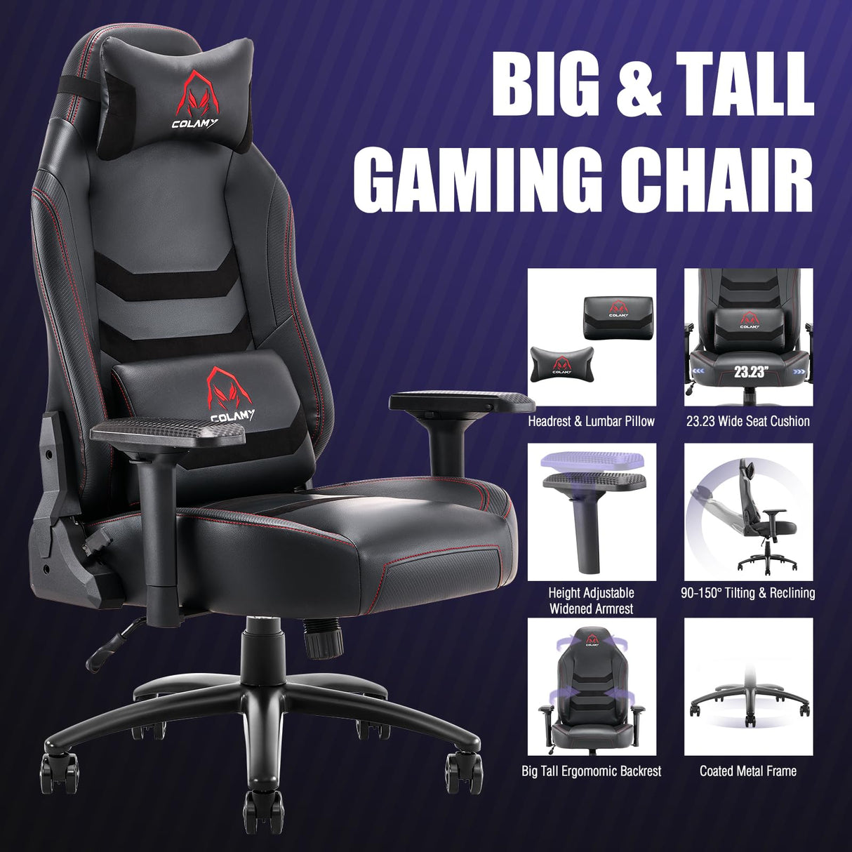 COLAMY Big and Tall Gaming Chair 400lbs-Computer Gamer Chair, Ergonomic Executive Office Chair, High Back PC Chair with Wide Seat for Adult Black COLAMY