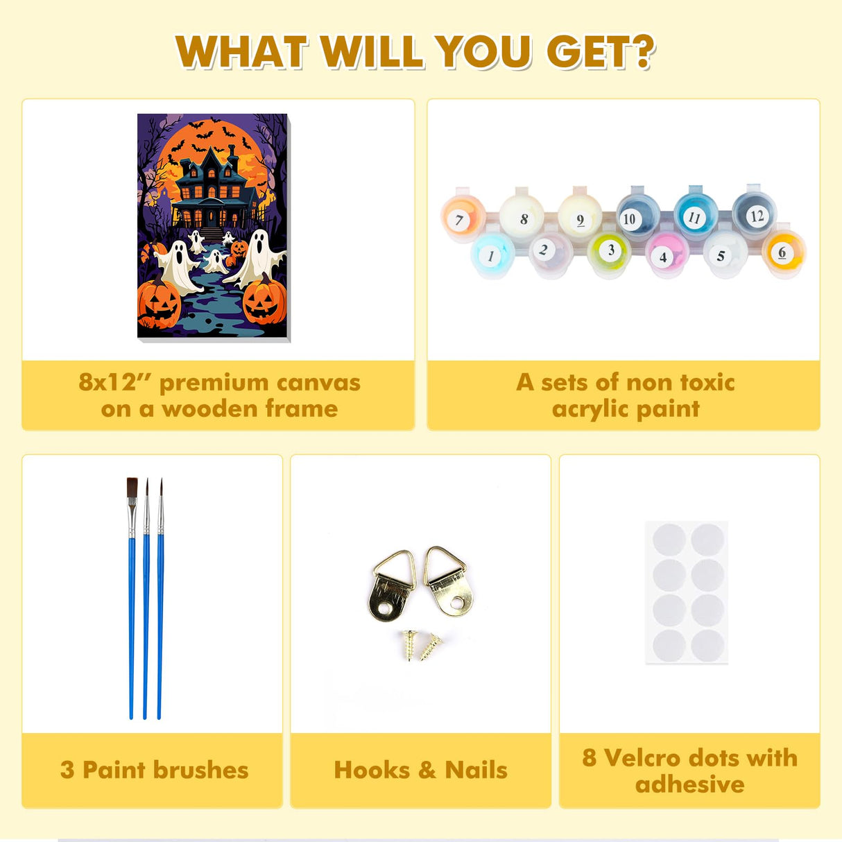 Bowetile Halloween Framed Paint by Numbers for Adults Beginners, Easy Adults' Paint-by-Number Kits on Canvas, Acrylic Castle Number Painting Crafts Kits Halloween Gifts for Home Decor, 8x12in Bowetile