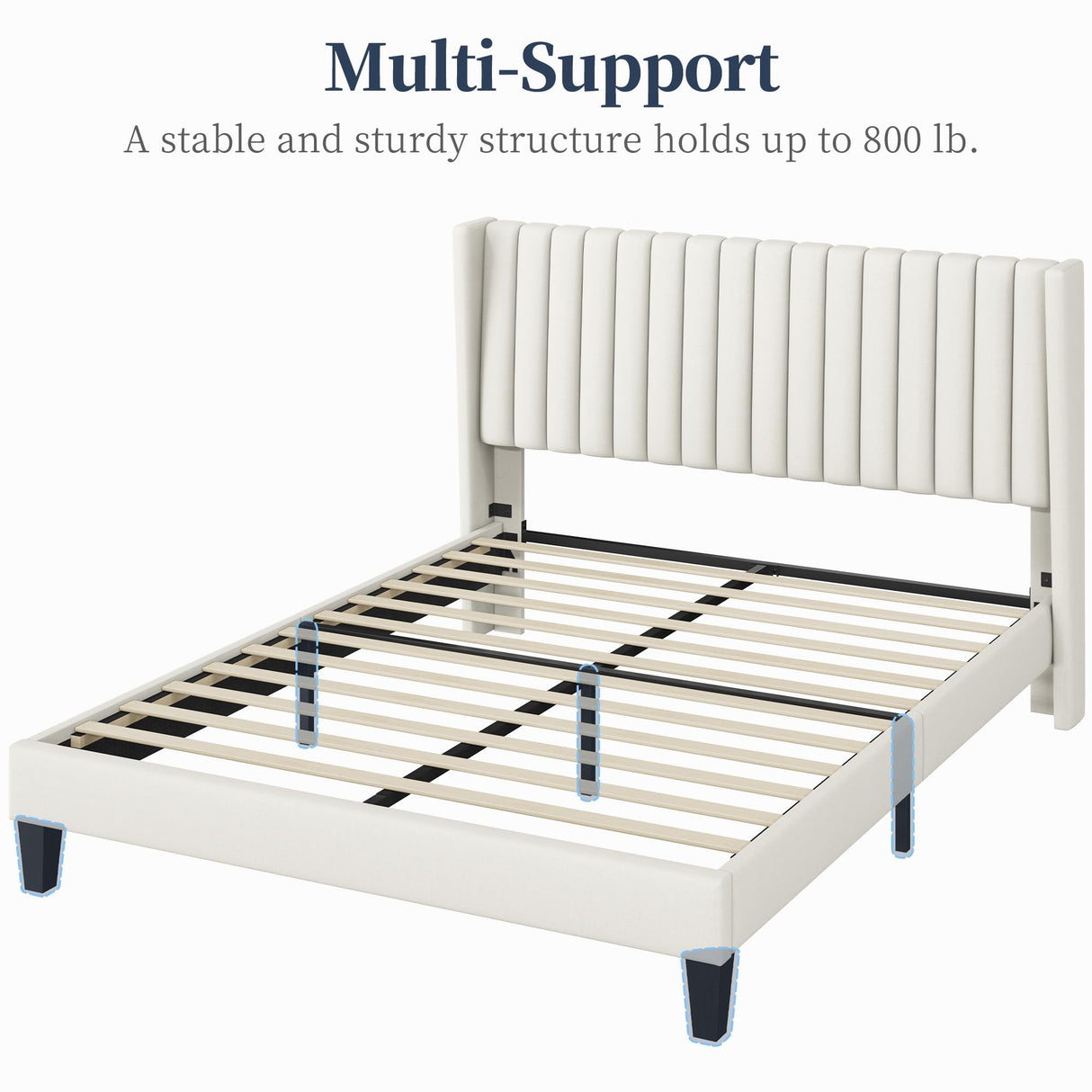 Yaheetech Queen Bed Frame Upholstered Platform Bed with Fabric Headboard, Wing Edge Design/Non-Slip and Noise-Free/Wooden Slats Support/No Box Spring Needed/Easy Assembly, Beige Queen Bed Yaheetech