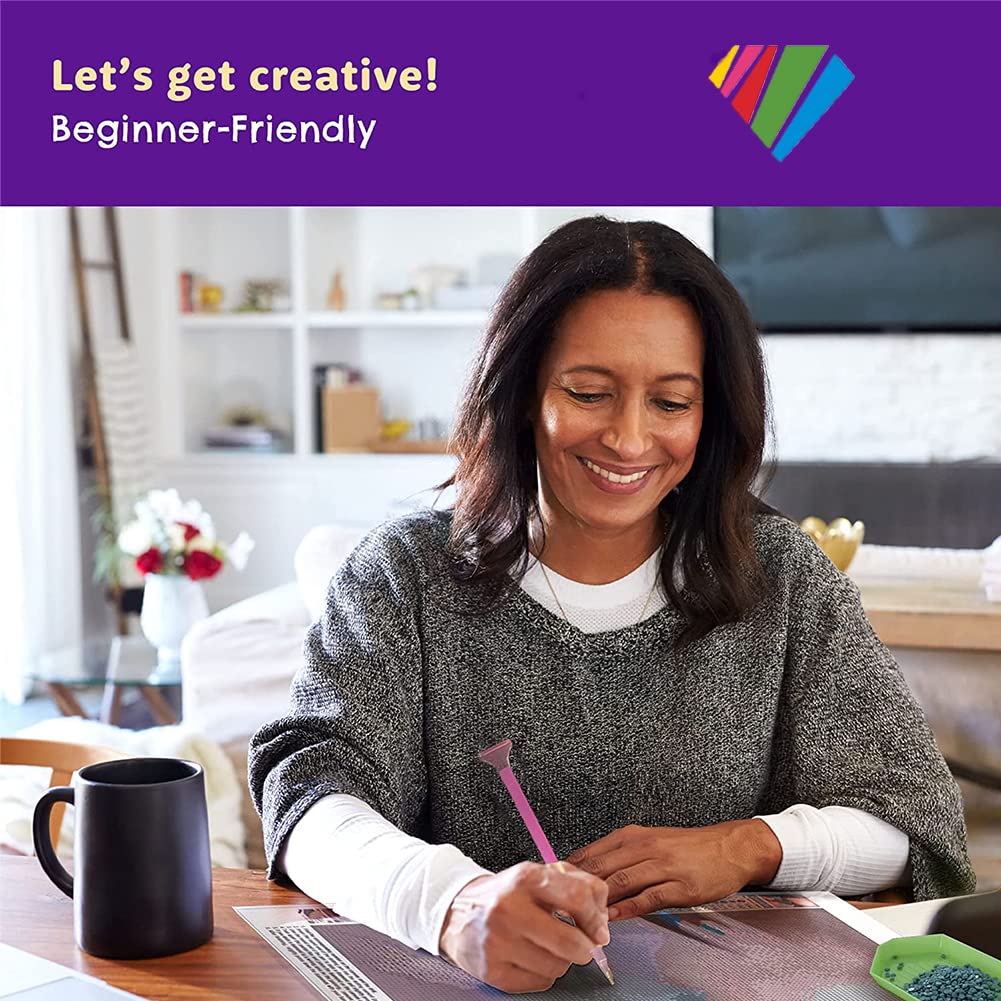 OFRKE 2-Piece Diamond Painting Kits for Adults,5D DIY Full Drill Round Art Gems Rose Flower Art Perfect for Home Wall Deco Diamond 12"x12" OFRKE