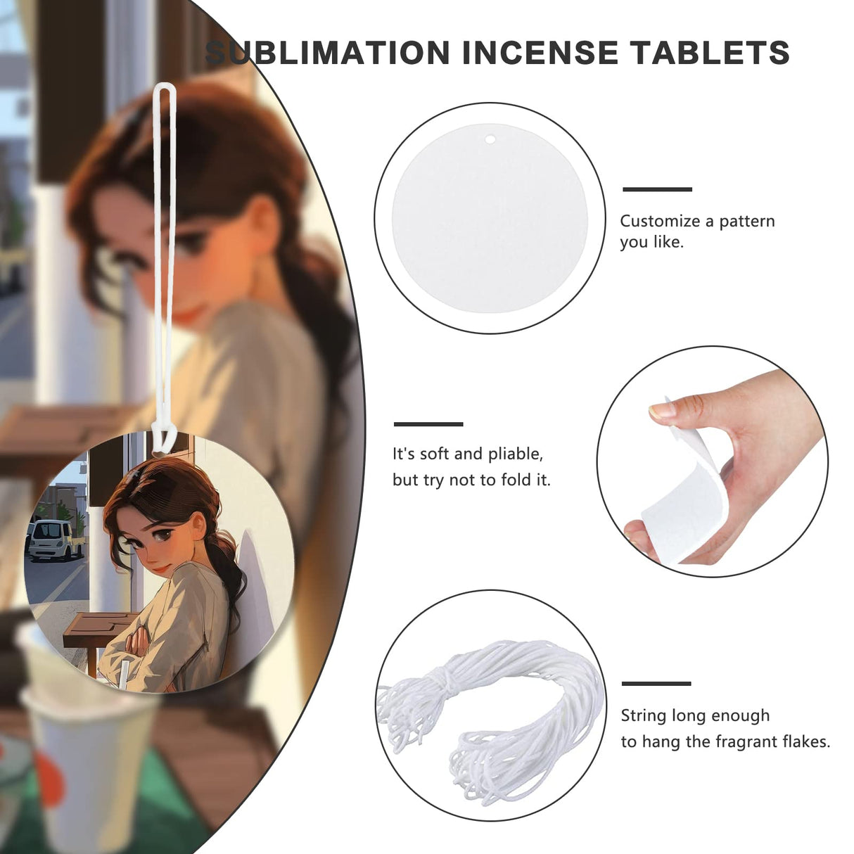 MAIKESUB 25 Pieces Round Sublimation Air Freshener Blank Sheets Car Scented Hanging Sheets Felt Air Freshener White Fragrant Sheets with 25 Pieces Bags and Elastic Rope for Car Interior Use and Decor MAIKESUB