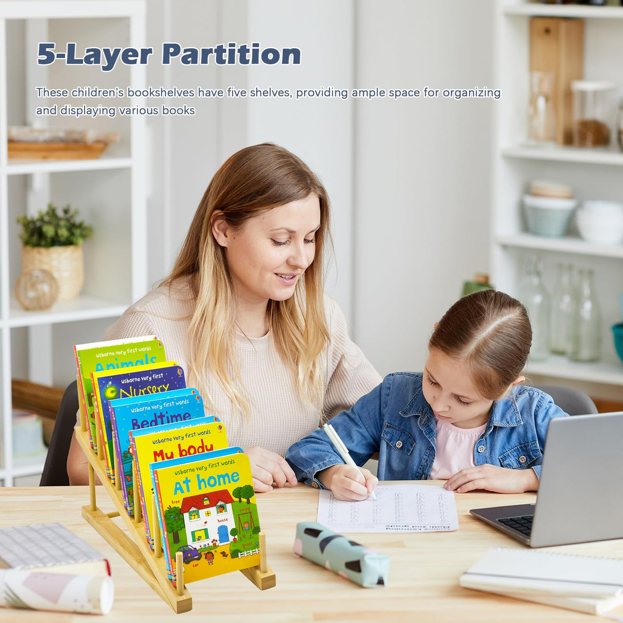 AAiphuwew 2pcs Bookshelf for Kids Rooms, Wooden Children Book Rack Storage Mini Desktop Bookshelf, Toddler Book Display Shelves for Bedroom, Classroom, Nursery AAiphuwew