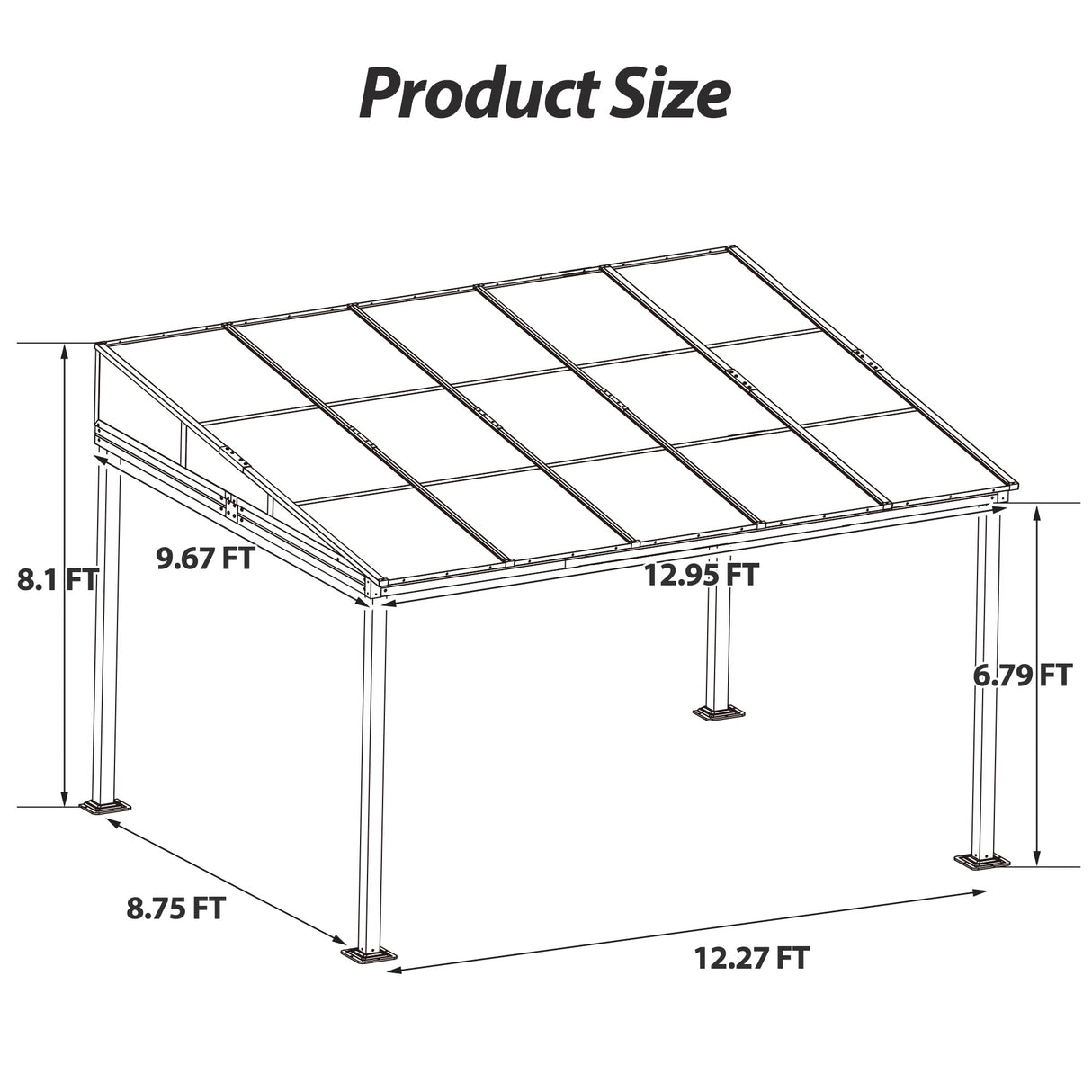 QZEN 10' x 13' Hardtop Lean to Gazebo, Wall Mounted Gazebo with Sloping Polycarbonate Roof and Netting & Curtain, Aluminum Frame Gazebo for Garden, Lawn, Backyard Deck (10’x13’) QZEN