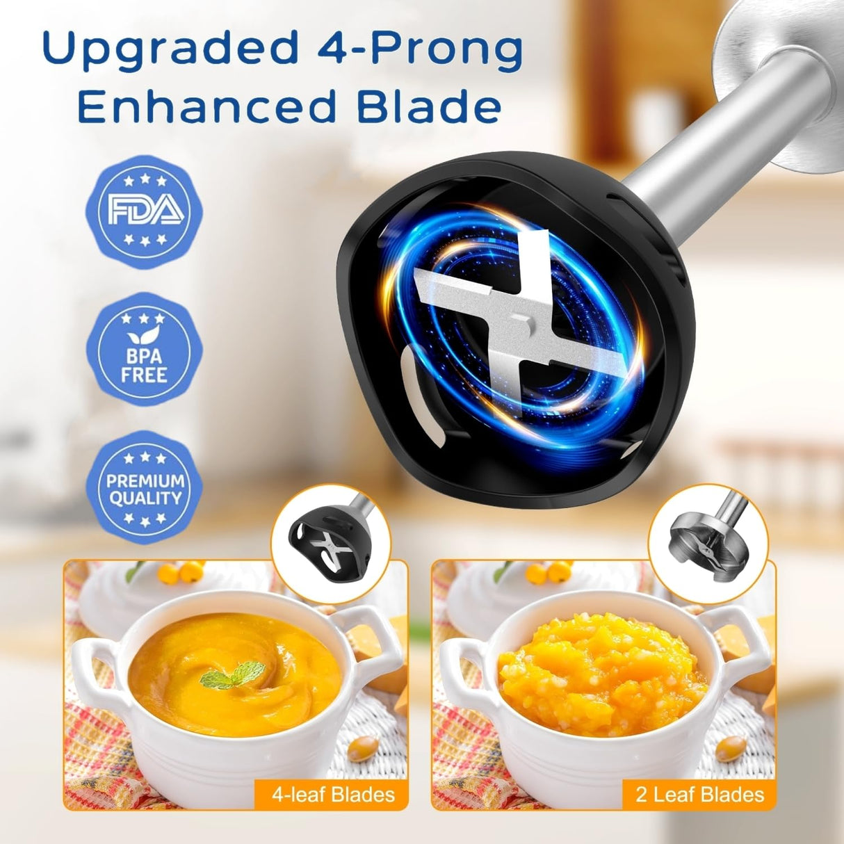 Immersion Blender 5 in 1 Hand Blender, Electric Blender Max 1000W Heavy Duty Motor, 21 Speed & Turbo Mode Handheld Blender, Milk Frother, Egg Whisk, 800ml Beaker, 600ml Chopper Stainless Steel Blades Gogocook