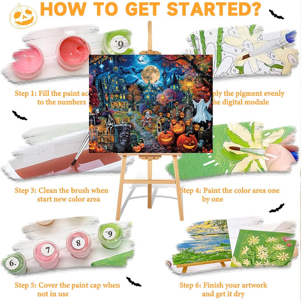 WEMEON Halloween Paint by Numbers Kit for Adults- Halloween Paint by Numbers Kit for Adults Beginner, Adult Paintting by Number Kits on Canvas Arts Crafts for Adult(16 x 20 Inch) WEMEON