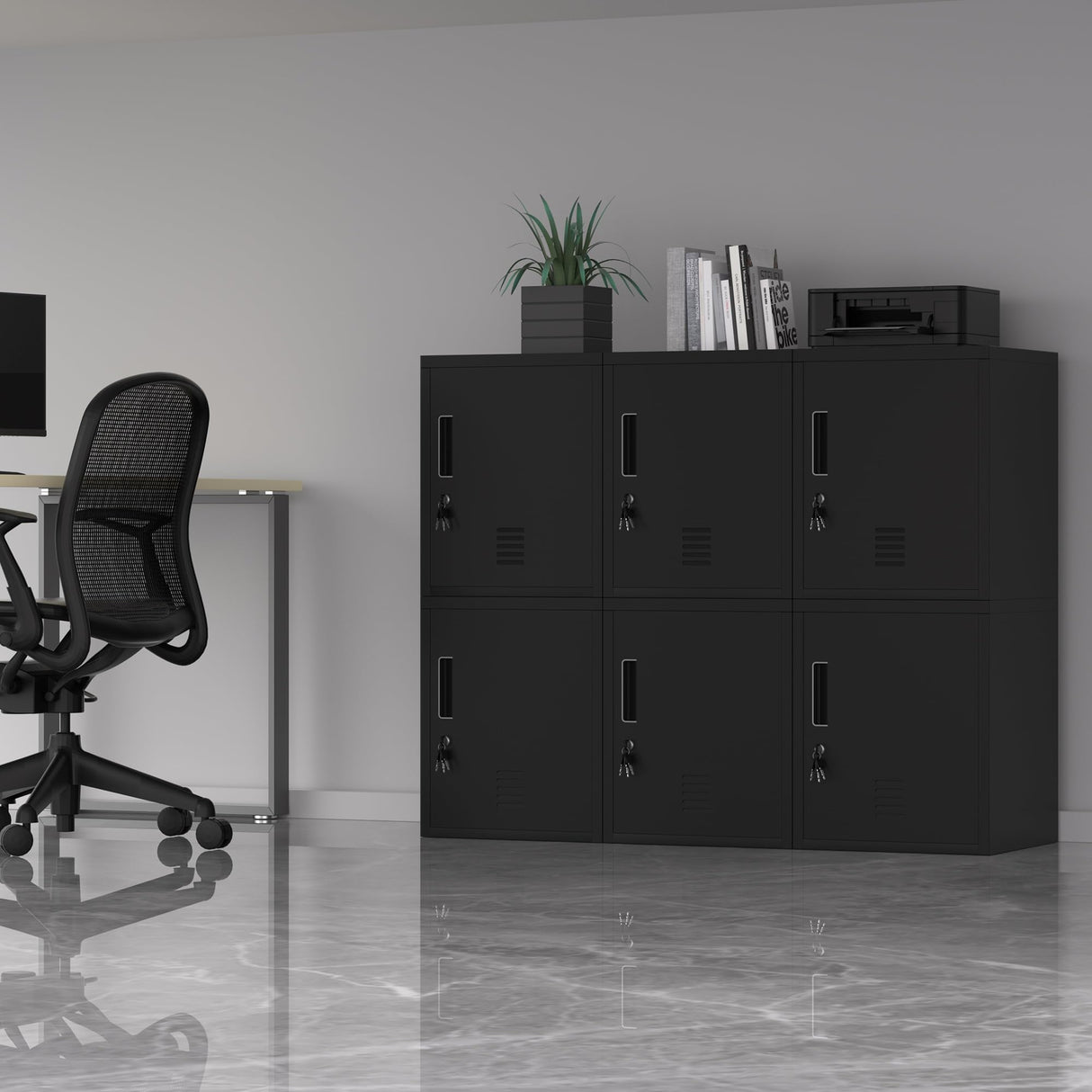 JINGUR Metal Storage Locker Cabinet with Locking Door and Adjustable Shelf for Home Office Classroom Workshop Organization (Black) JINGUR