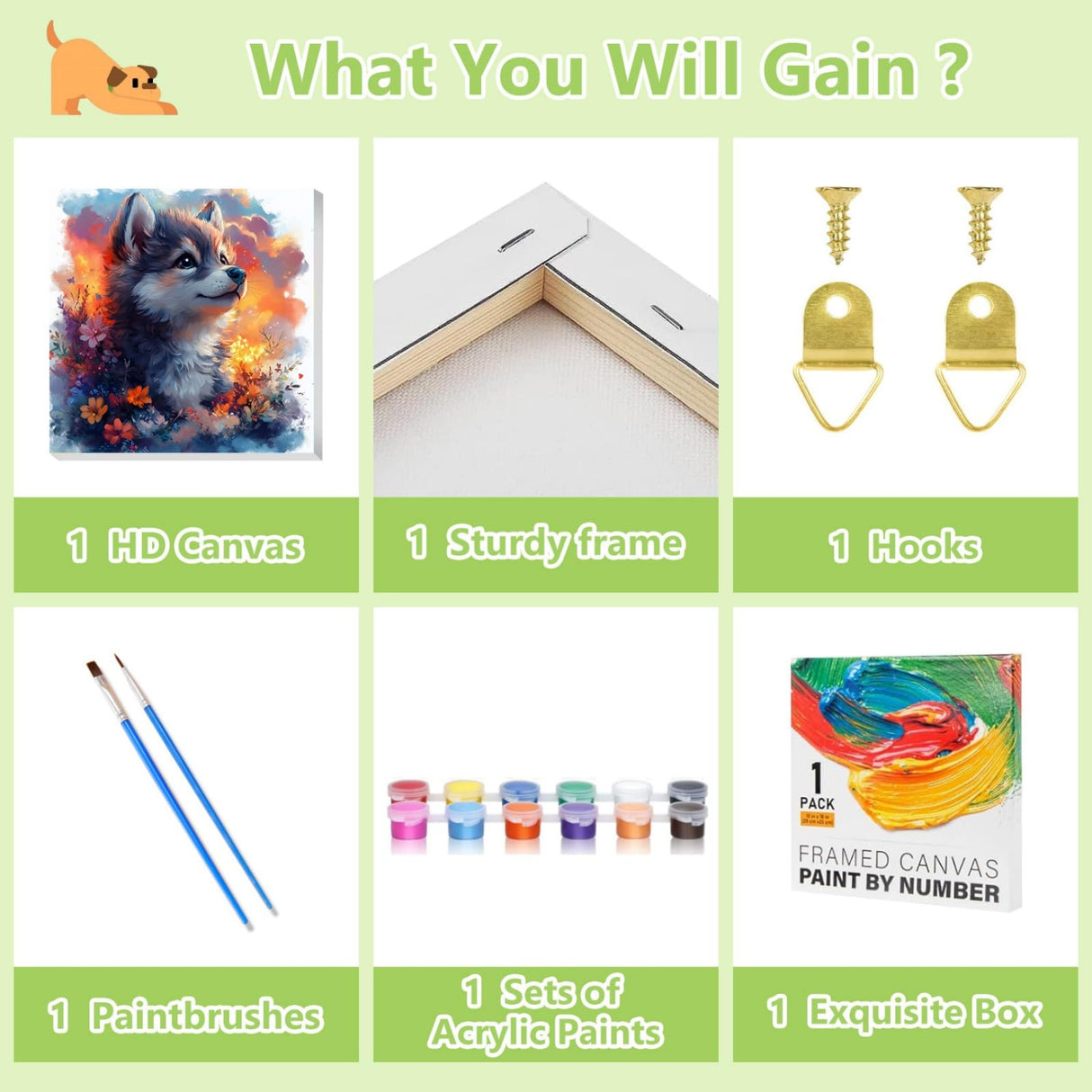 Reivworl Framed Paint by Numbers Kit for Adults Beginner & Kids Ages 8-12, Wolf Paint by Number with Easel, Painting by Numbers for Gifts and Home Decor (10X10Inch) Reivworl