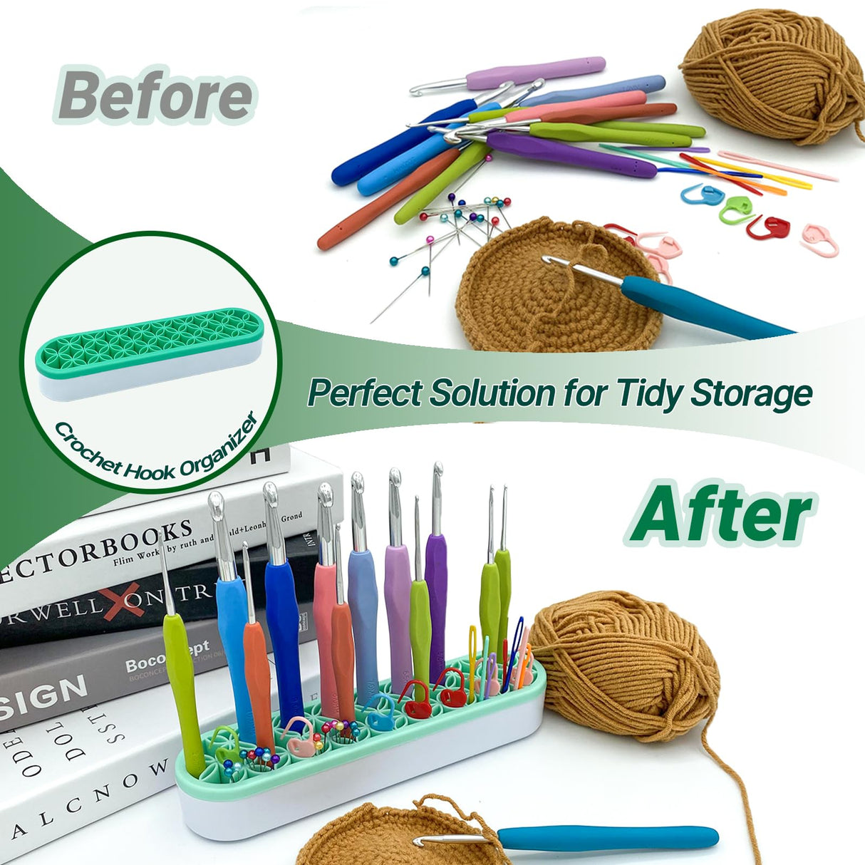SGIBYN Silicone Crochet Hooks Holder, Crochet Hooks Organizer, Makeup Brushes Organizer, Silicone Pen Holder, Crochet Stuff Storage, Crochet Gifts SGIBYN