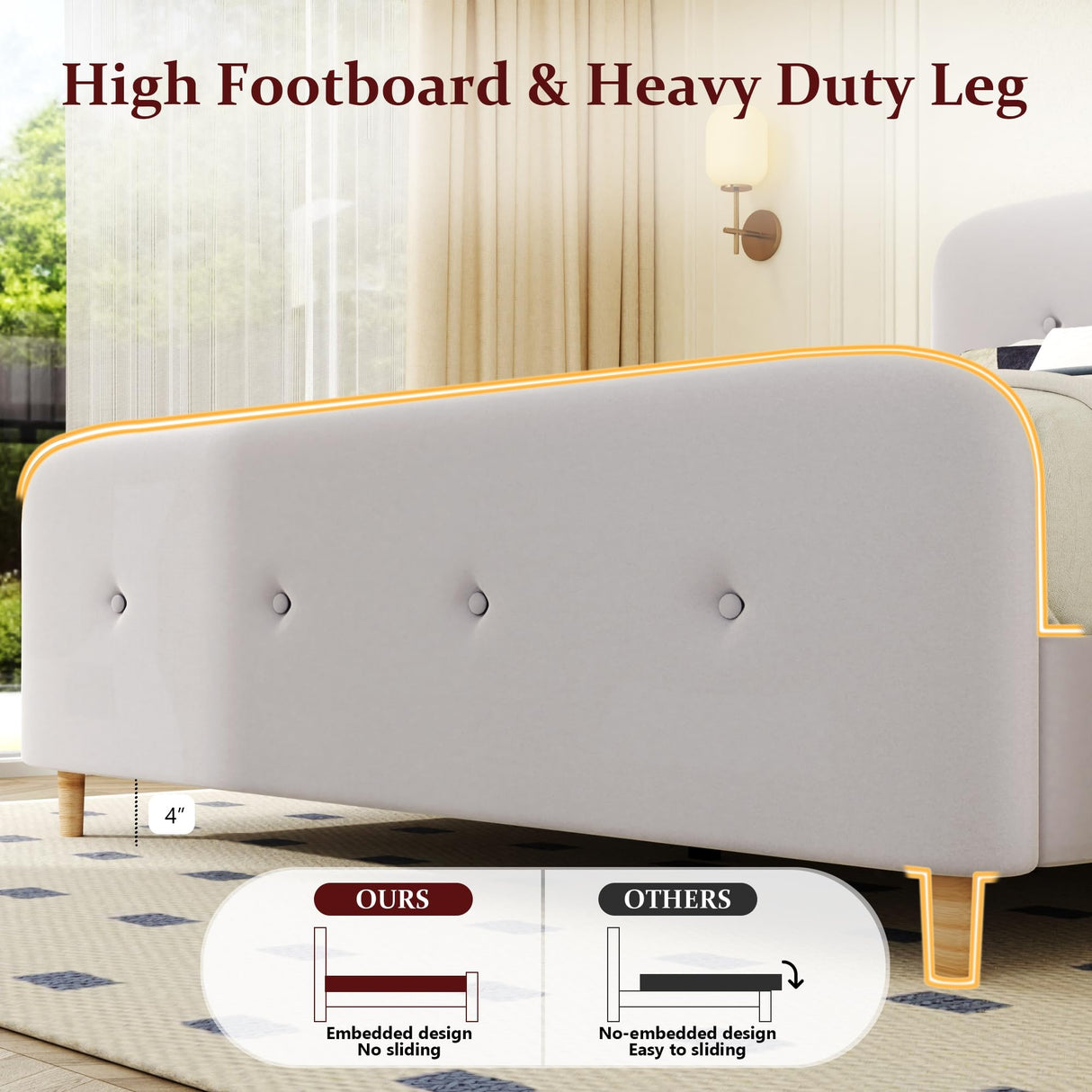 King Size Platform Bed Frame with Velvet Upholstered Headboard, Button Tufted Headboard and Footboard, Anti-Collision Soft Rounded Corners, No Box Spring Needed, Easy Assembly, Light Gray viplov