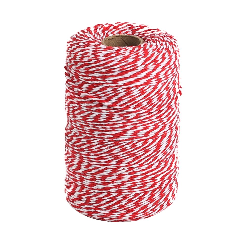 Tenn Well Red and White Twine, 656 Feet 200m Cotton Bakers Twine Ribbon for Baking, Butchers, Crafts, Gift Wrapping, Christmas Holiday Decorations Tenn Well