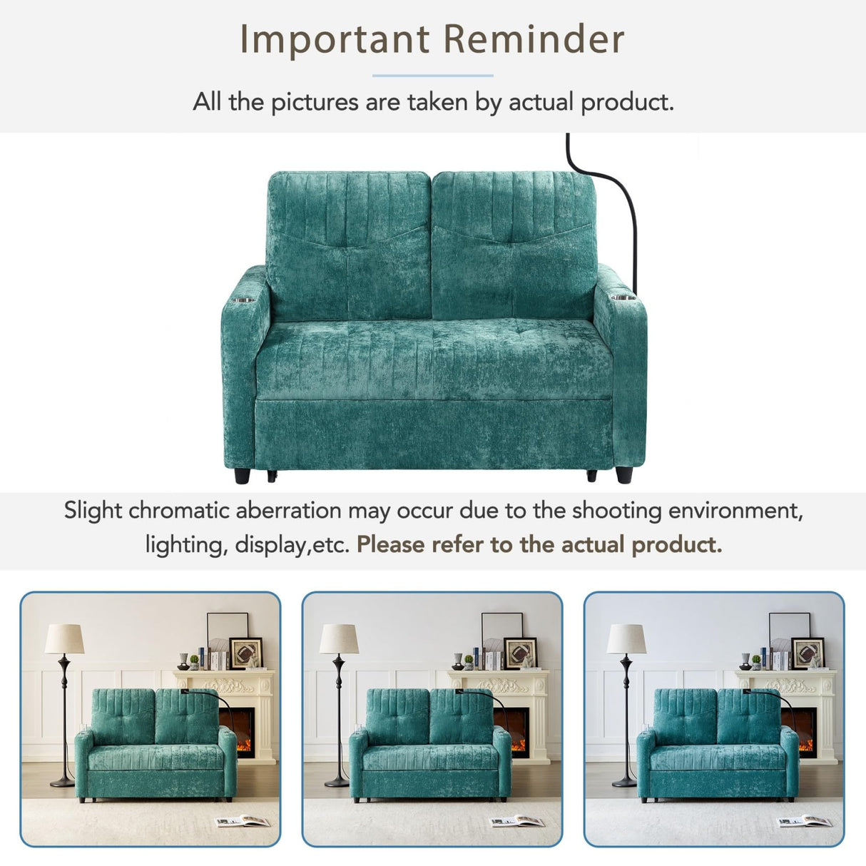 Merax 54" Convertible Sleeper Sofa Bed, Chenille 3-in-1 Pull Out Futon Couch Loveseat with Adjustable Backrest, 2 Cup Holders, Phone Stand, 3 Charging Ports and Storage Pockets for Living Room, Teal Merax