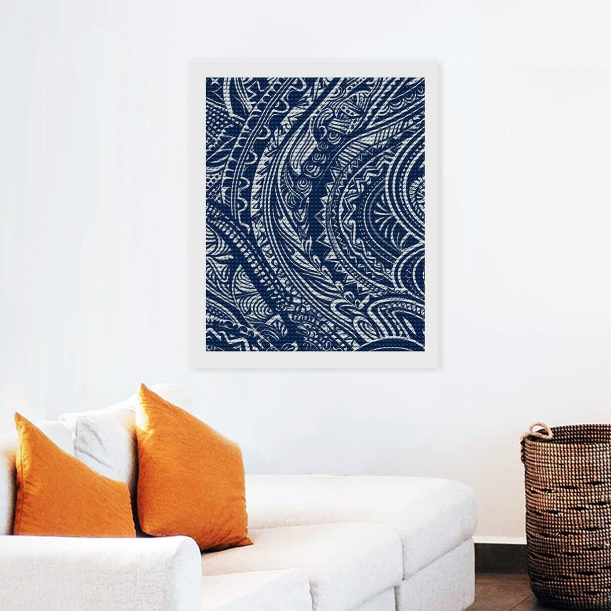 YKLBV Diamond Art Kits for Adults Diamond Painting Kits for Adults DIY Paint with Round Full Drill Diamonds Paintings Blue Polynesian Maori Tribal Pattern Gem Art for Home Wall Decor Gift YKLBV
