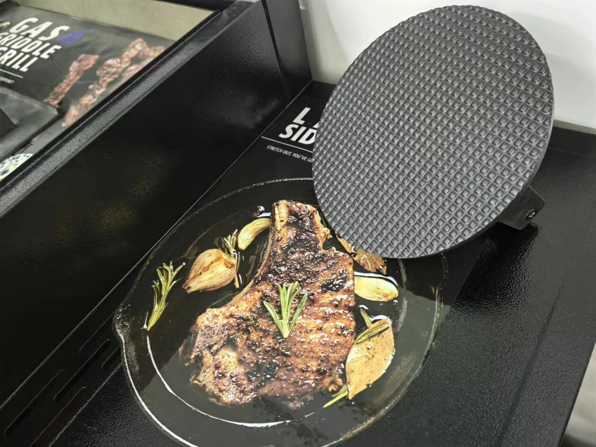 Firsgrill Burger Press 7.08" Round,Heavy-Duty Cast Iron Smash Burger Press Meat Steak With Wood Handle for Blackstone Camp chef Pitboss Weber Griddle Grills(Round) Firsgrill