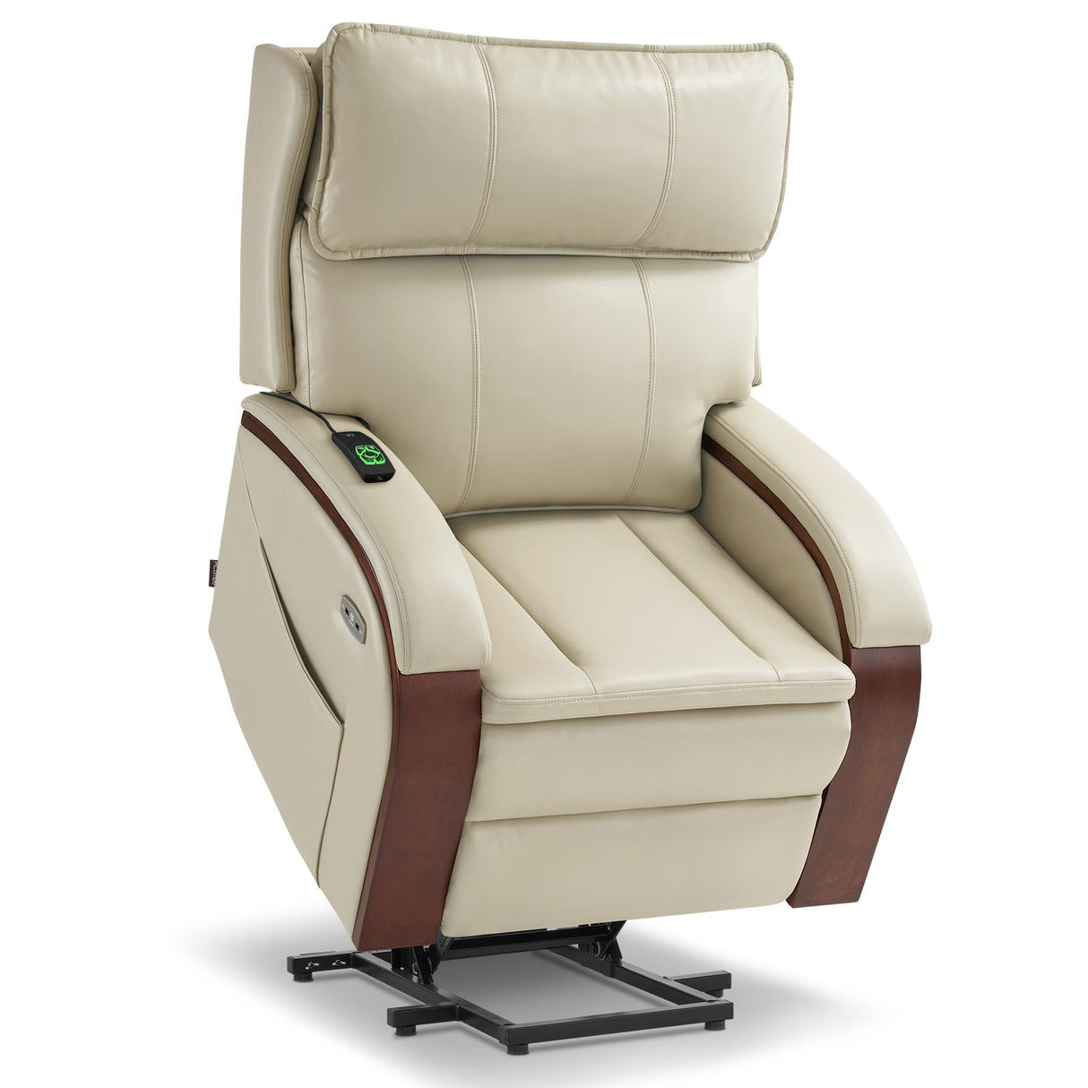 MCombo Power Lift Recliner Chair Sofa with Massage and Heat, Adjustable Headrest for Elderly People, Solid Wood Armrest, USB Ports, Side Pockets, Faux Leather 7917 (Cream White, Medium) MCombo