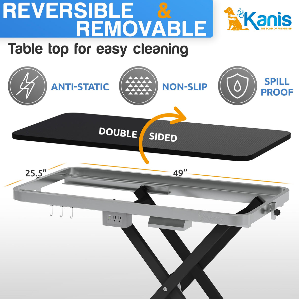 Professional Electric Dog Grooming Table - Heavy Duty, Height Adjustable Pet Grooming Table w/Leveling Wheels, Dog Grooming Arm, Anti Slip Tabletop & Tool Organizer/Dog Grooming Station (49", BLACK) KANIS