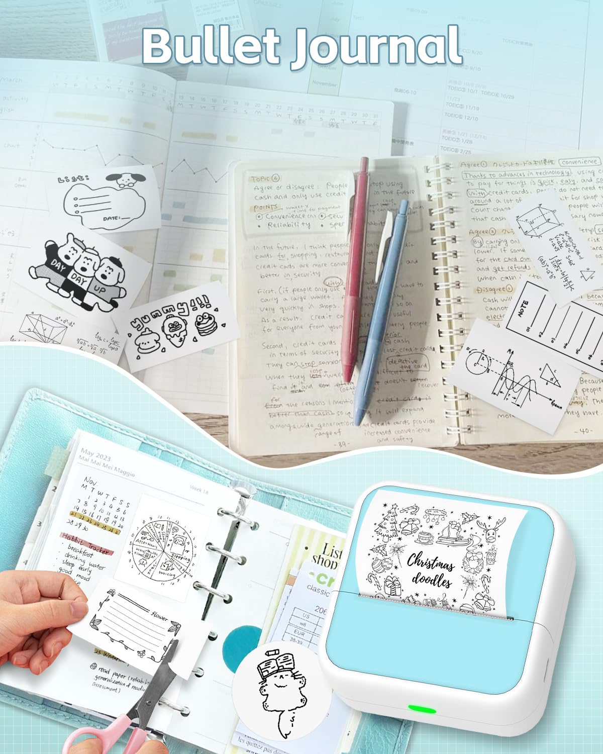 Sticker Printer - Printpods Mini Printer with Stickers, Print Pod, Bluetooth Inkless Printer, Sticker Maker, Portable Thermal Printer for iphone, Impresora Portรกtil for Notes, Journal, DIY, Kids Gift Anycash