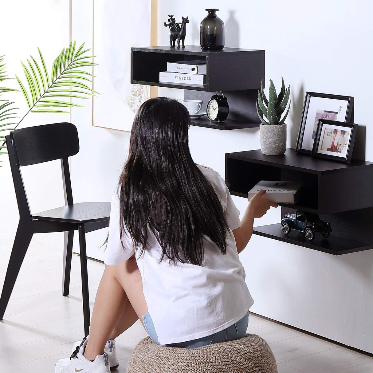 WELLAND Floating Nightstand Side Table.Wall Mounted Shelf with Drawer Storage for Living Room, Bedroom. WELLAND