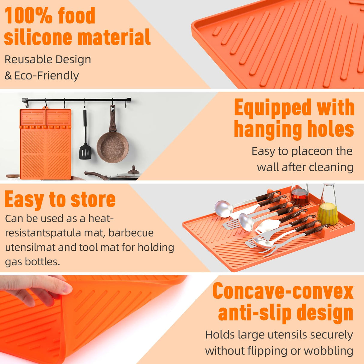 Silicone Grill Mat Compatible with Blackstone, Silicone Griddle Tools Mat with Drip Pad, Spatula Mat for Outdoor Grill Kitchen Counter (Orange) lanlw