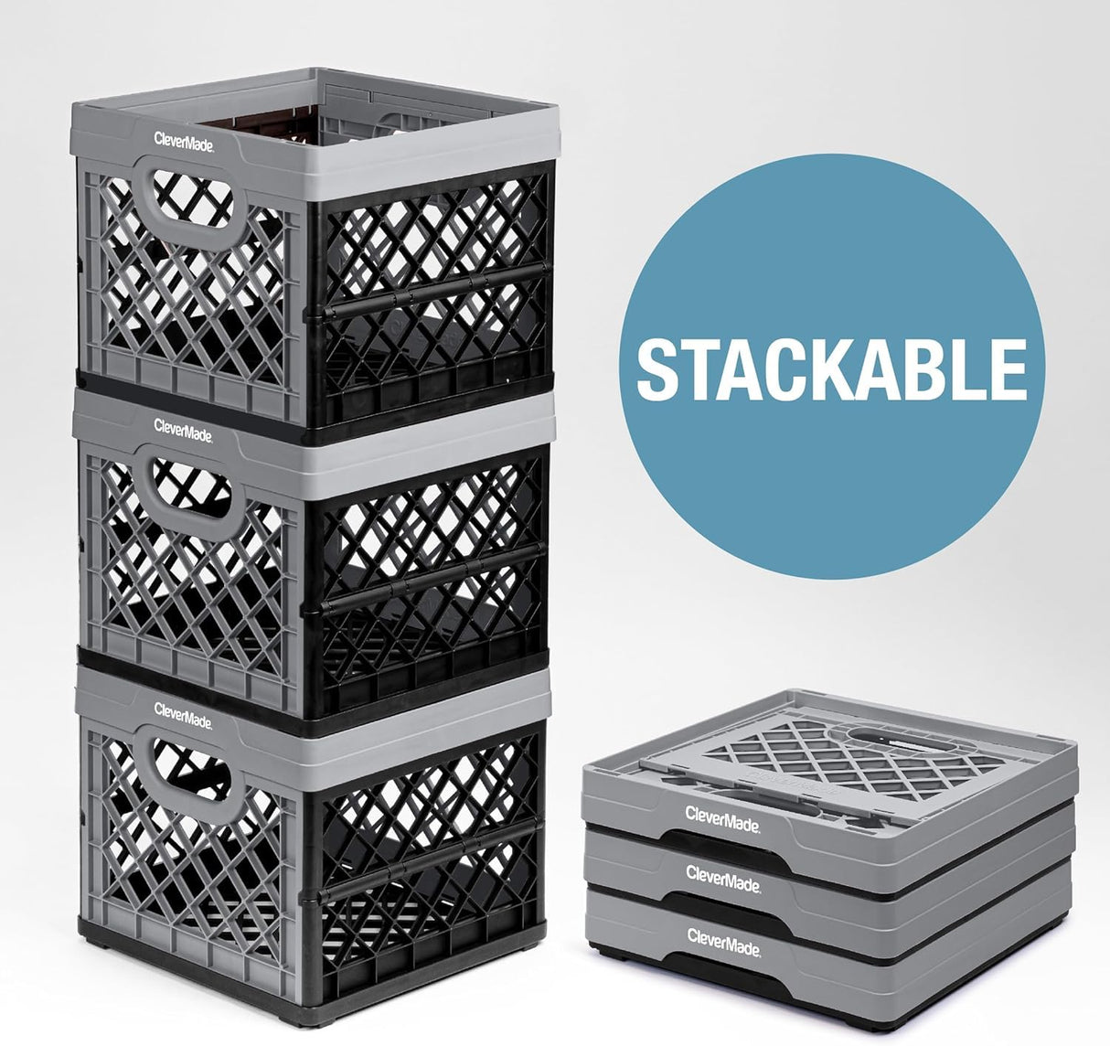 CleverMade Collapsible Milk Crate, Obsidian, 1PK - 25L (6 Gal) Stackable Storage Bins, Holds 50lbs Per Bin - Clevercrates are Heavy Duty, Plastic Collapsible Storage Crate for Multi Purposes CleverMade