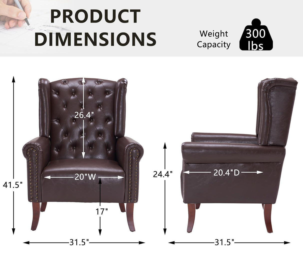 MOJAY Mid-Century Modern Living Room Chairs Set of 2, Upholstered Faux Leather Accent Chairs Club Arm Chair, Single Sofa Chair with Solid Wooden Legs for Bedroom Study Home Office Lounges(Caramel) MOJAY