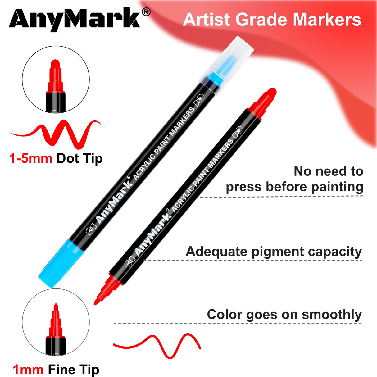AnyMark 24 Colors Acrylic Paint Markers, Dual Tip Premium Acrylic Paint Pens for Stone, Wood, Calligraphy, Canvas, Ceramic, Metal, Glass, Rock Painting, DIY Crafts AnyMark