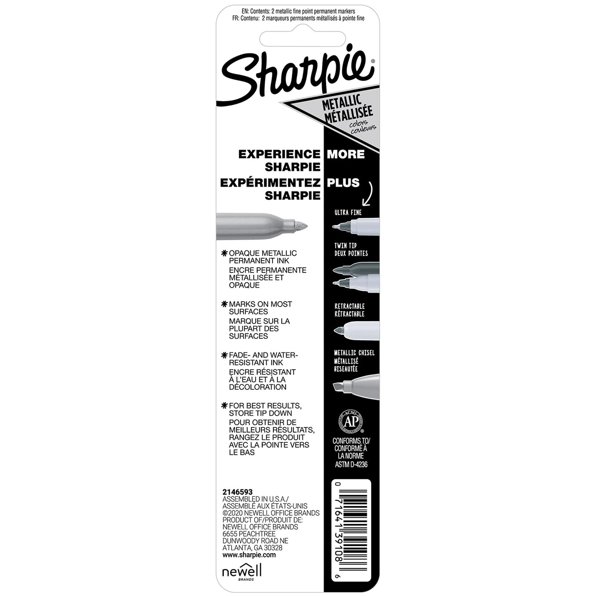 Sharpie Metallic Permanent Markers, Fine Point, Silver, 2 Count SHARPIE