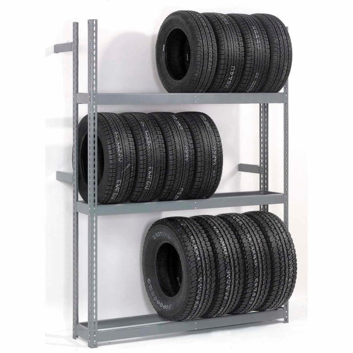 Global Industrial 3 Tier Single Entry Tire Rack, Steel, Gray, 60" W x 18" D x 84" H Global Industrial
