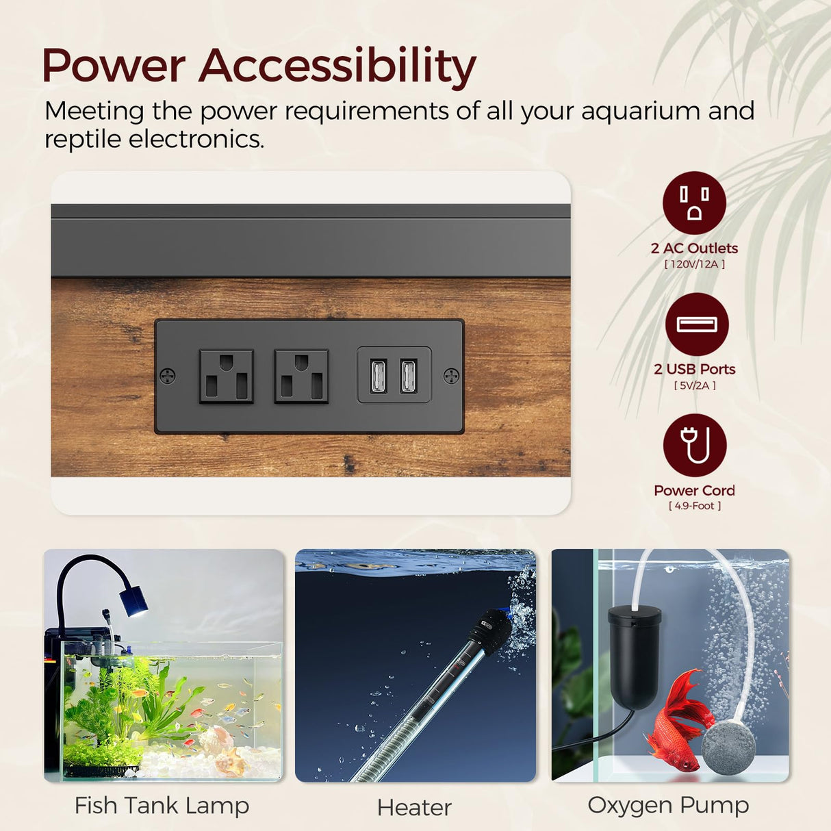 MAHANCRIS 20-37 Gallon Fish Tank Stand, Aquarium Stand with Power Outlet and Storage Cabinet, Heavy Duty Tank Stand Suitable for Turtle Tank, Reptile Terrarium, for Home Office, Rustic Brown FTHR40E01 MAHANCRIS