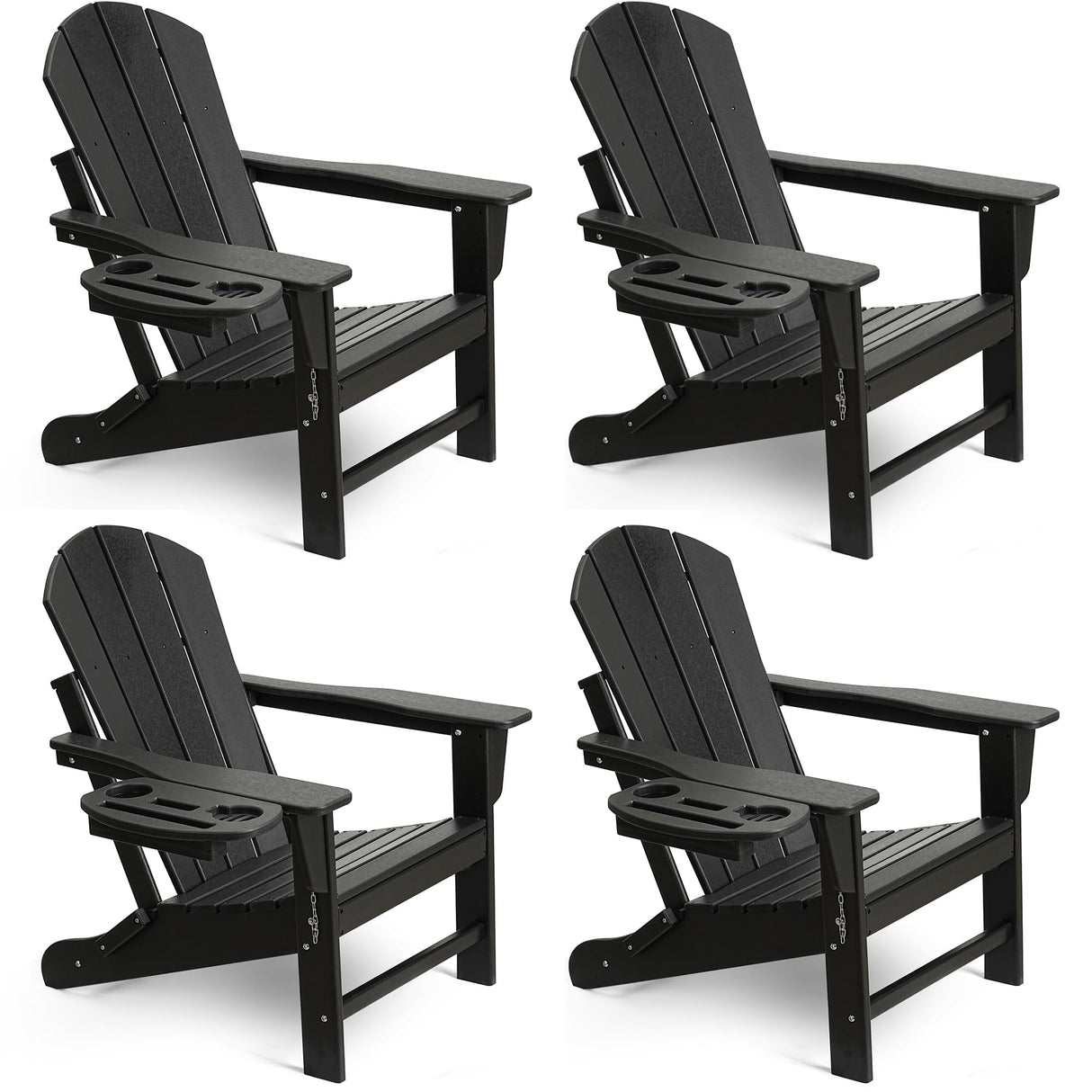 NAVINE Adirondack Chair Set of 4, HDPE Folding Adirondack Chair with Multifunctional Cup Holder, Weather Resistant Fire Pit Chair for porches, patios, poolsides, Decks. NAVINE
