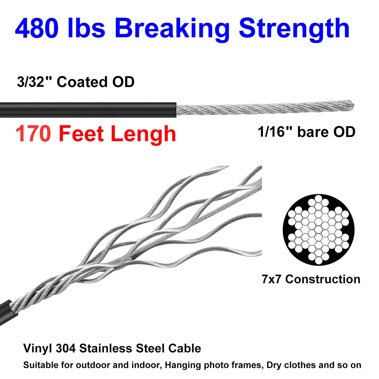 BLIKA Globe String Light Suspension Kit, Outdoor Light Guide Wire, 170FT Coated Stainless Steel 304 Rope, String Light Hanging Kits BLIKA