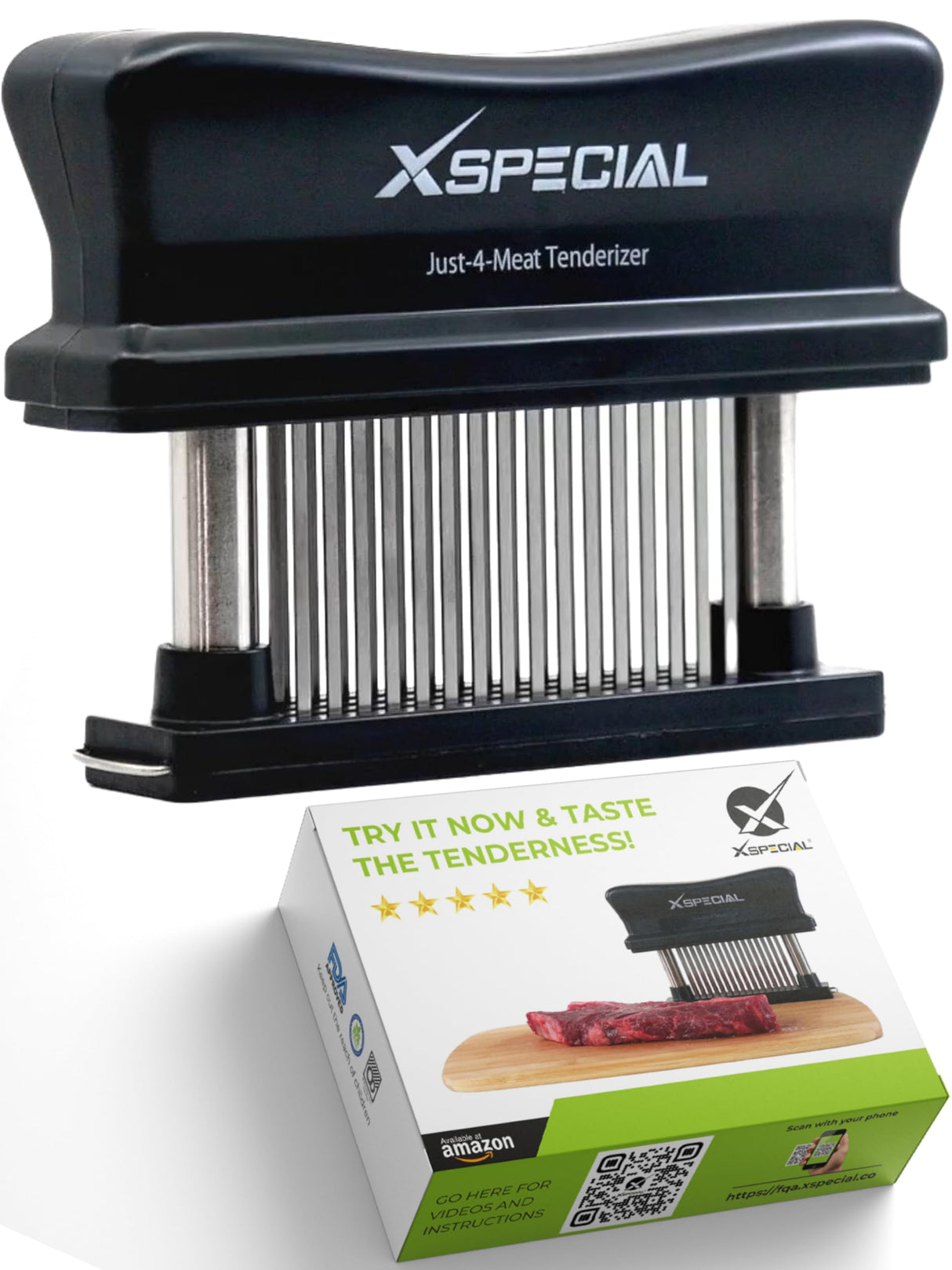 XSpecial Meat Tenderizer Tool 48 Blades Stainless Steel - Kitchen Cooking Gadgets Tools with Ultra Sharp Needle That Makes Steak & Chicken Tender - No More Hammer, Meat Pounder Or Mallet XSpecial