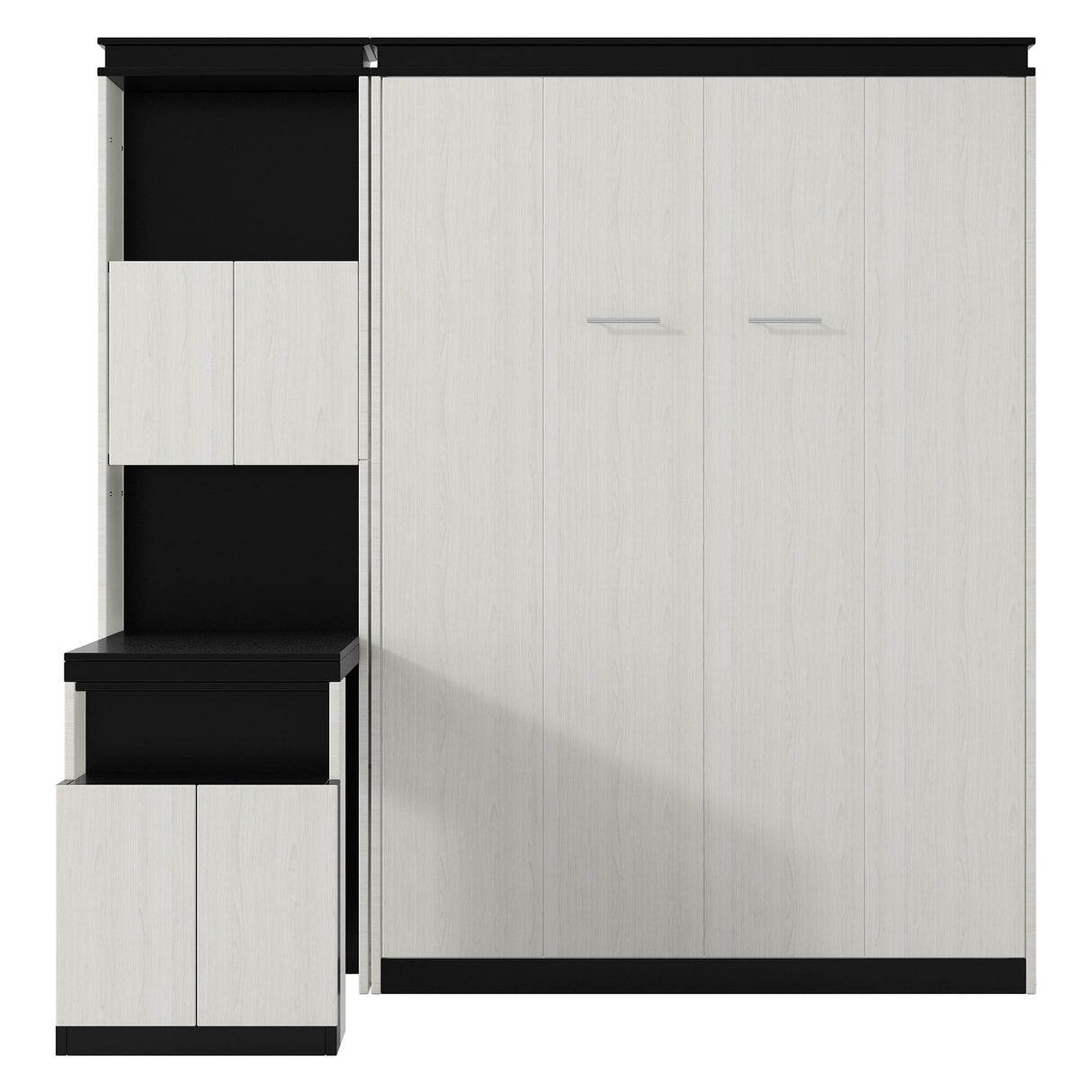 FAVSH Full Size Murphy Bed Built-in Desk,Solid Wood Wall Bed with Storage Shelves and Cabinets,Space-Saving Hidden Bed, Fold-The-Way Bed,Black+White FAVSH