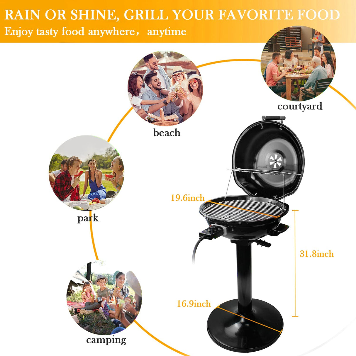 Electric BBQ Grill Techwood 15-Serving Indoor/Outdoor Electric Grill for Indoor & Outdoor Use, Double Layer Design, Portable Removable Stand Grill, 1600W (Stand Black BBQ Grills) Techwood