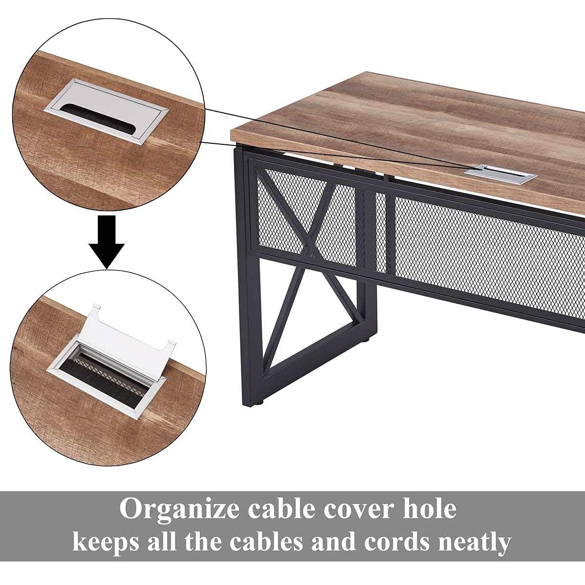 BON AUGURE Industrial Home Office Desks, Rustic Wood Computer Desk, Farmhouse Sturdy Metal Writing Desk (60 Inch, Vintage Oak) BON AUGURE