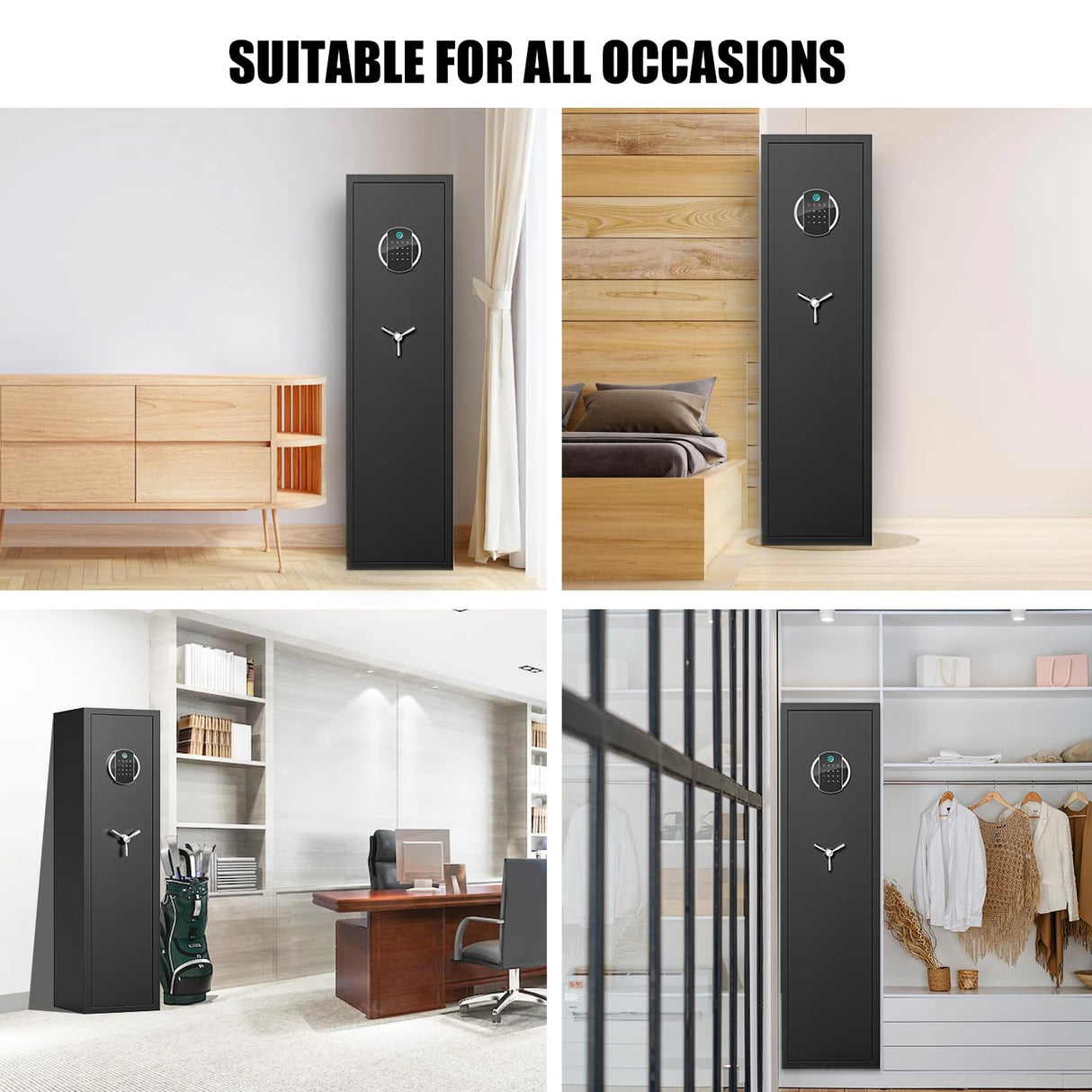 Omethey Fireproof Gun Safe, 5 Gun Heavy Biometric Fingerprint Rifle Safe, Gun Safes for Home Rifle and Pistols with LCD Screen Keypad and Silent Mode, 3 Adjustable Gun Slots Omethey