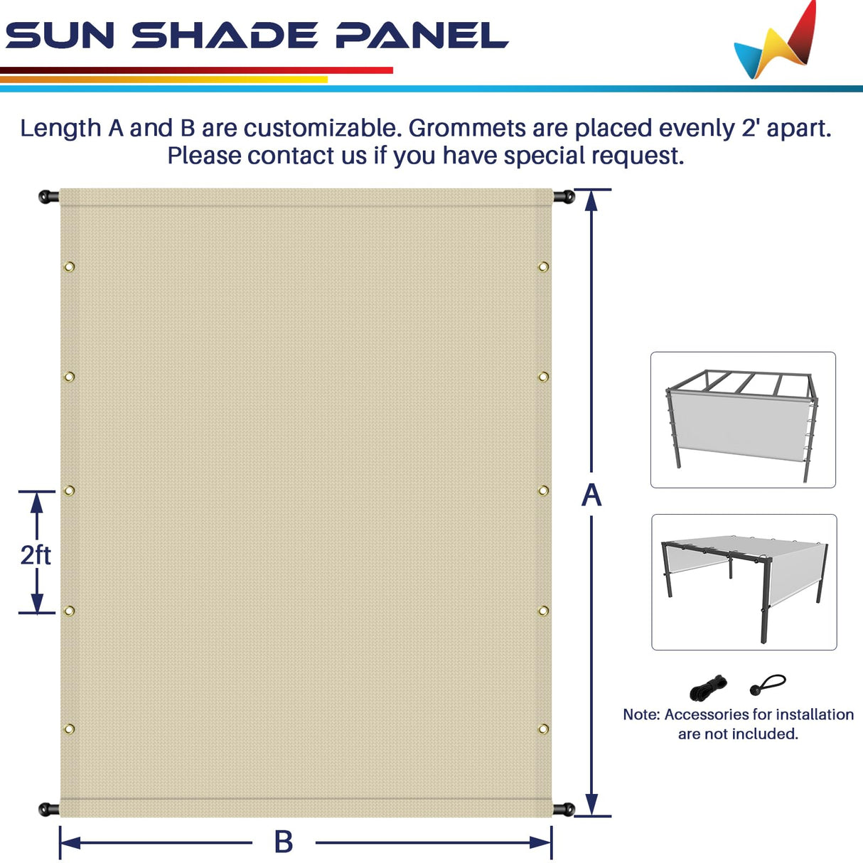 Windscreen4less 16' x 5' Universal Waterproof Replacement Shade Cover Canopy for Pergola Patio Privacy Shade Screen with Grommets on 2 Sides Includes Weighted Rods UV Block Beige Windscreen4less