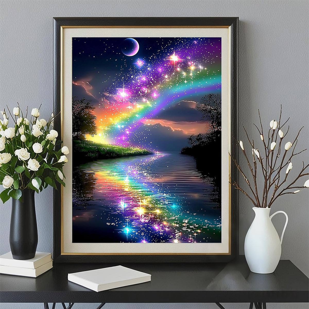 5D DIY Diamond Painting, 30x40cm Rainbow Galaxy River Starry Sky Art, Full Round Drill Craft for Adults Beginners, Dreamy Room Decor Gift Amz Camel