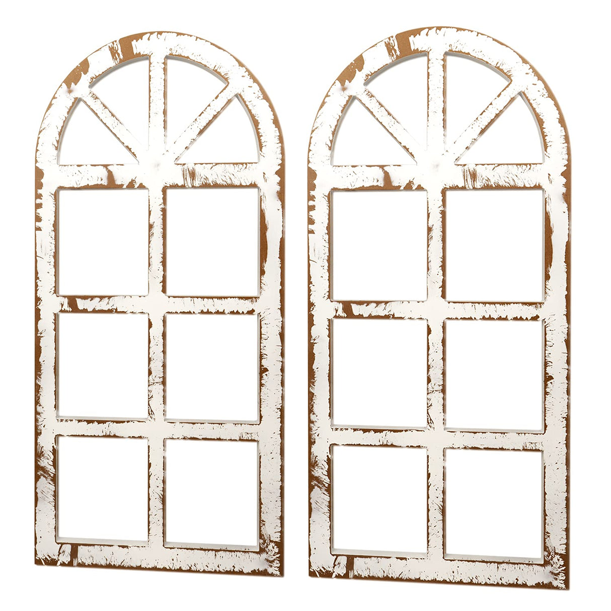 H&A Arch Window Frames Wall Decor 2 Pack - Rustic White Wood Window Pane Country Farmhouse Decorations (white) H&A