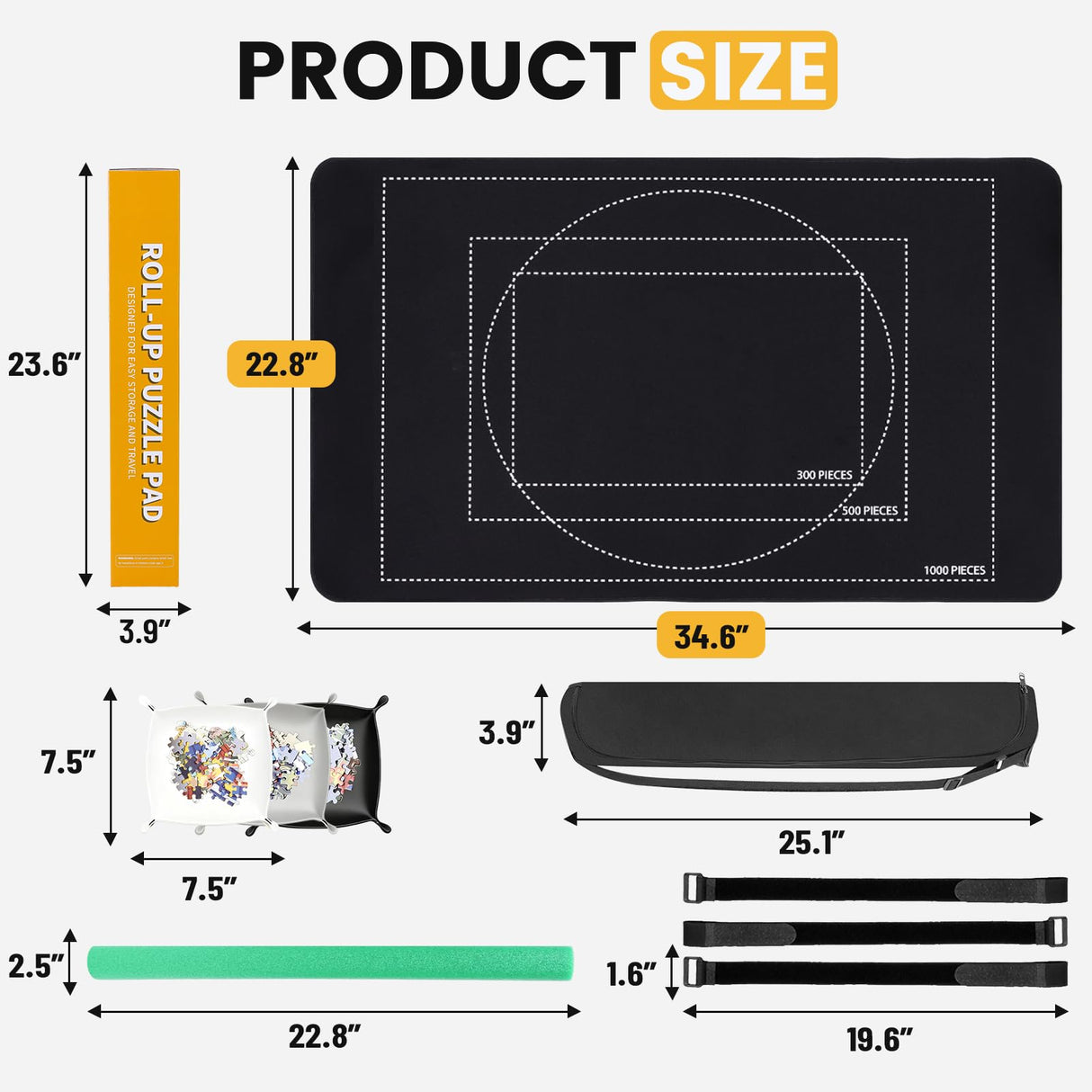 Lwoeo Jigsaw Puzzle Mat Roll Up 1000 Pieces, Smooth Top Saver Pad 34.6" x 22.8" with 6 Sorting Trays & Travel Storage Bag for Sorting Table, Board, Portable Puzzles Matt Rollup Non-Slip Rubber Bottom Lwoeo