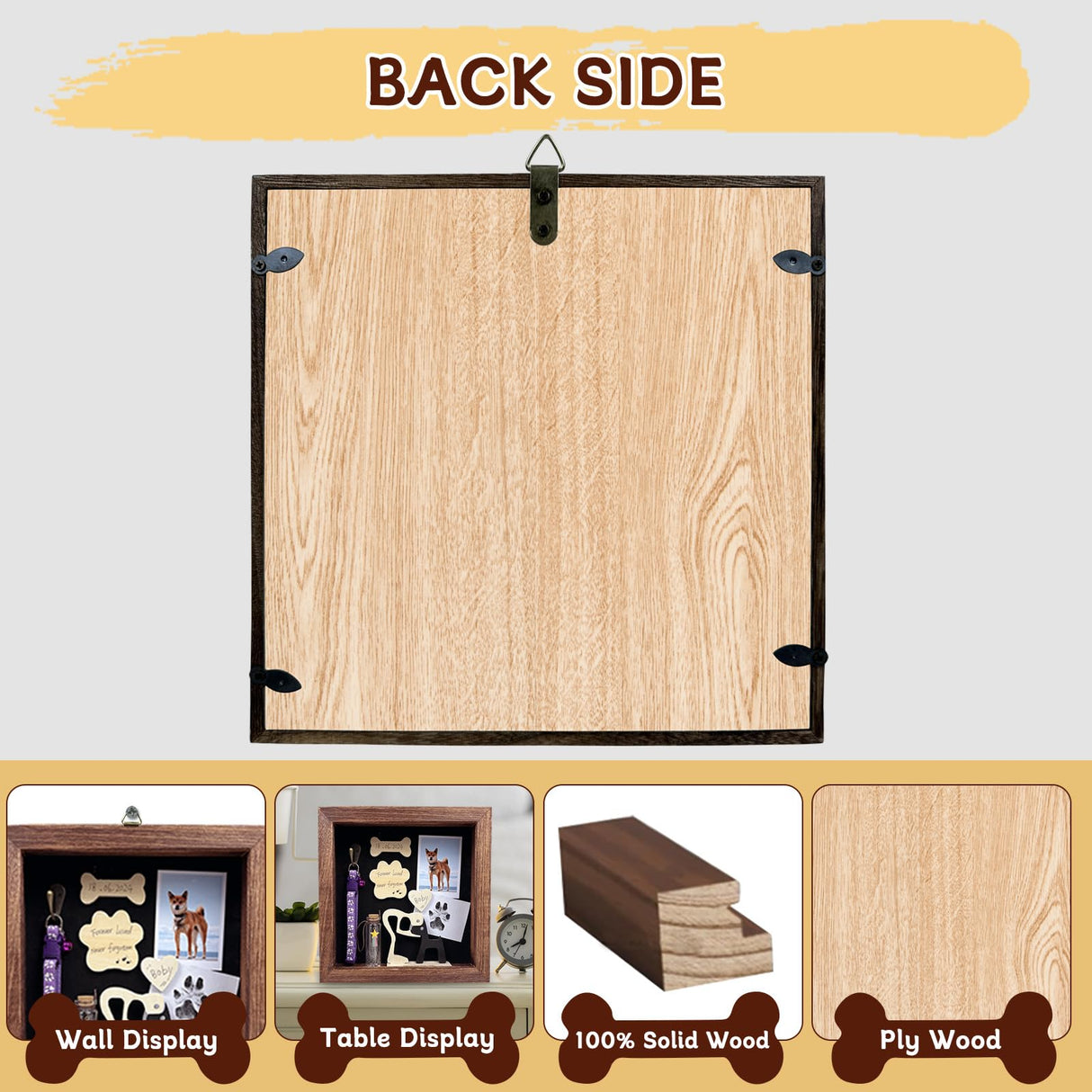 Dog Memorial Shadow Box Gift Pet Memory Display Case Wooden Picture Frame Pet Paw Ink Kit Glass Fur Jar Pets Keepsake Holder for Passed Away Dogs Cats idea Gifts for Pet Lover (Brown Dog Frame) TIOTG