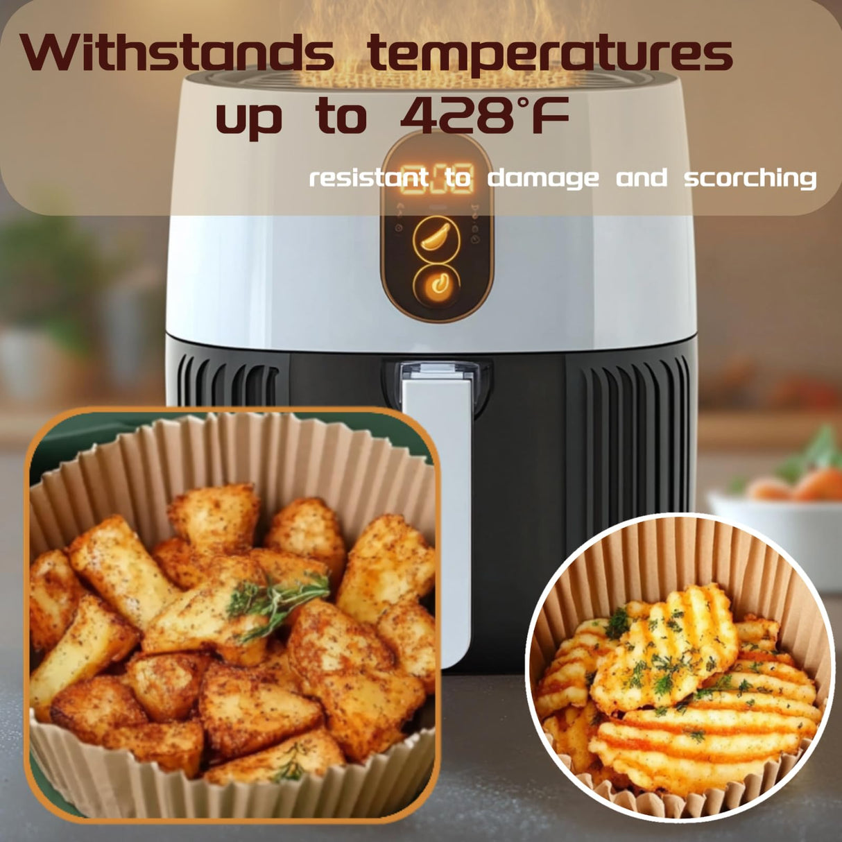 100-Pack Disposable Air Fryer Liners, 7.9 Inch, Non-Stick & Oil-Resistant Snuktw