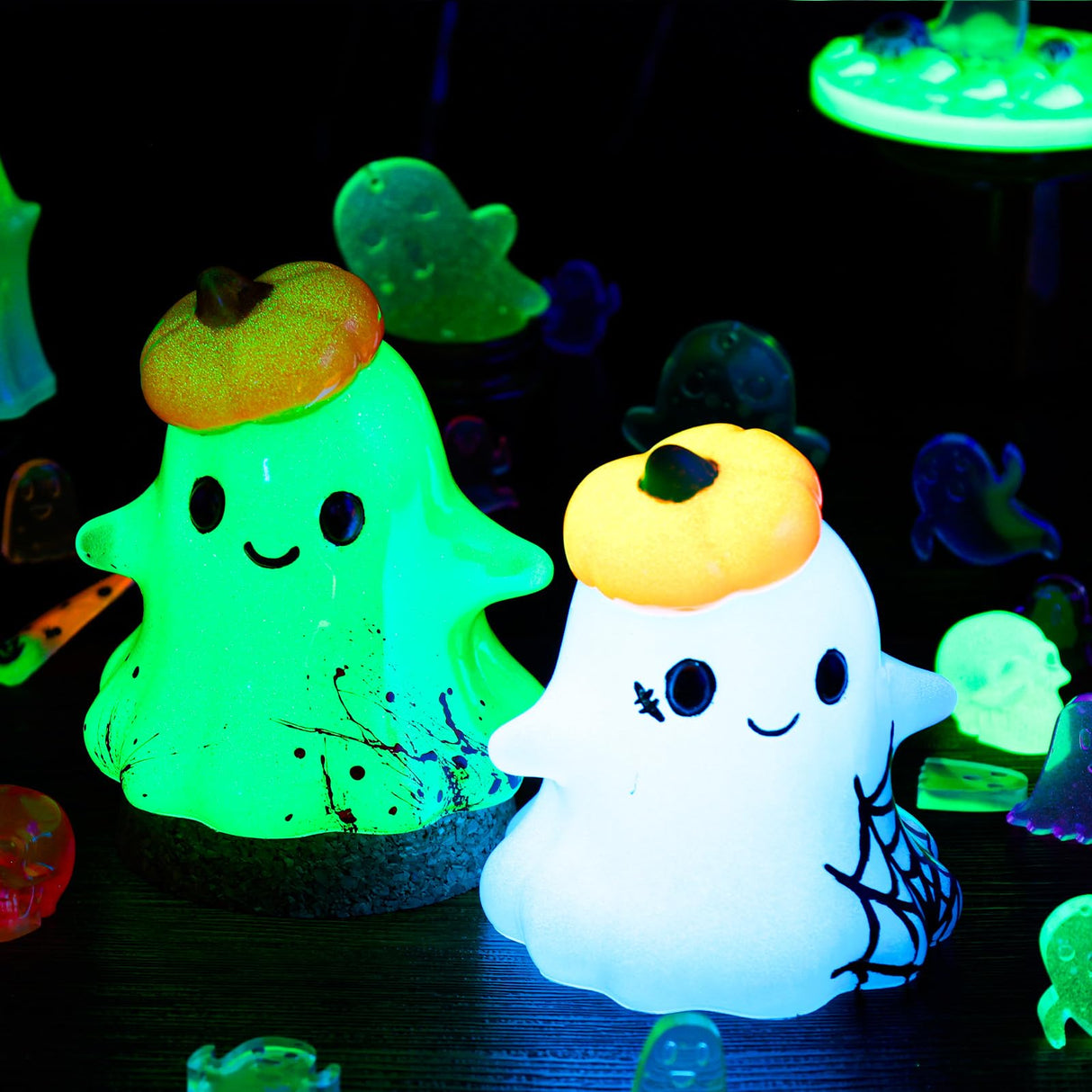 LET'S RESIN Halloween Resin Molds Silicone, Cute Ghost Silicone Molds & Cat Pumpkin Epoxy Resin Molds with Witch Hat,Perfect for Resin Casting,Halloween Party, Thanksgiving Autumn Decor, Gifts(2PCS) LET'S RESIN