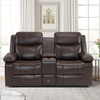 RIHEREFY Loveseat Recliner Sofa with Massage & Heating, Reclining Loveseat with Console, RV Wall Hugger Double Loveseat Recliner Couch for Living Room & Home Theater (Brown)