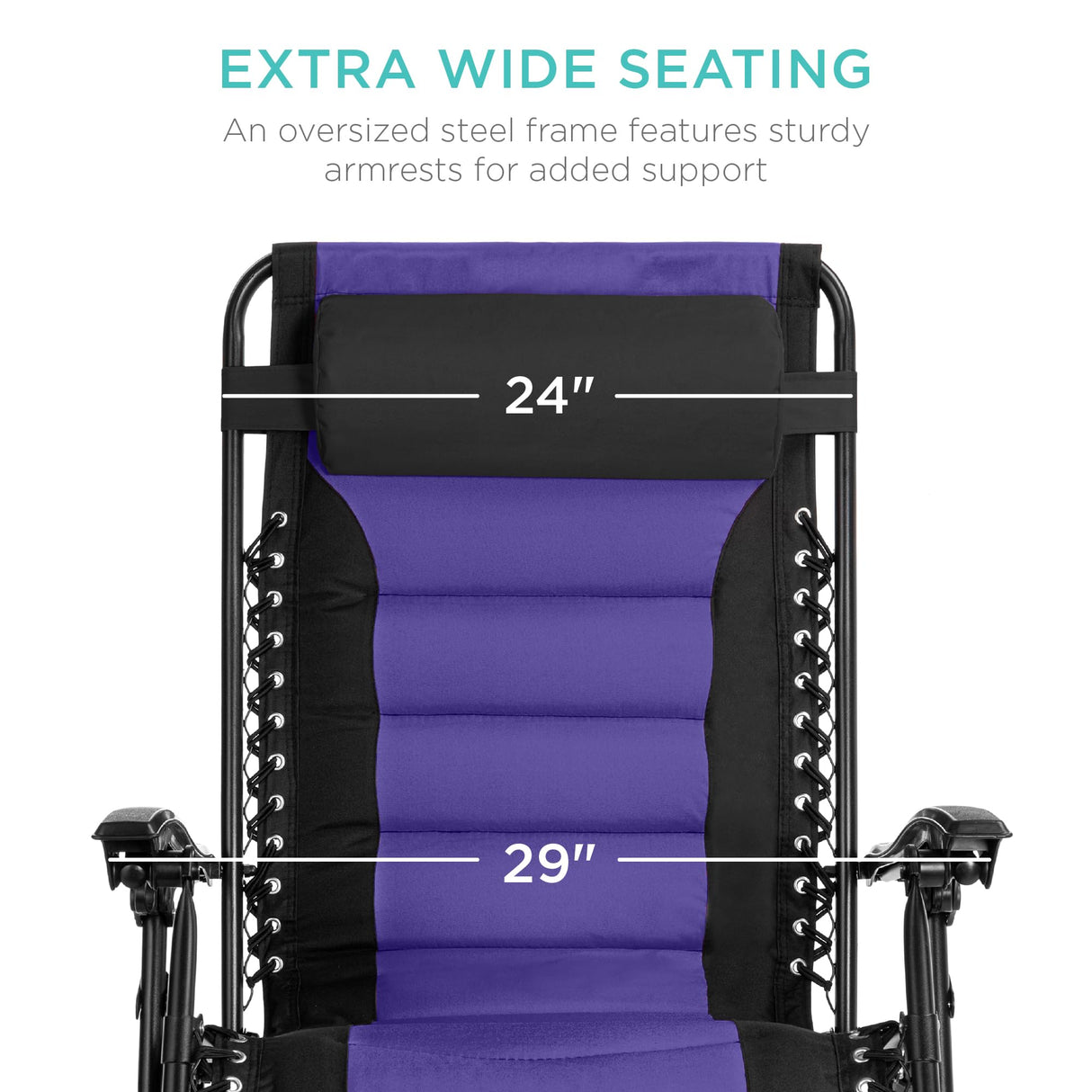 Best Choice Products Oversized Padded Zero Gravity Chair, Folding Outdoor Patio Recliner, XL Anti Gravity Lounger for Backyard w/Headrest, Cup Holder, Side Tray, Polyester Mesh - Black/Purple Best Choice Products