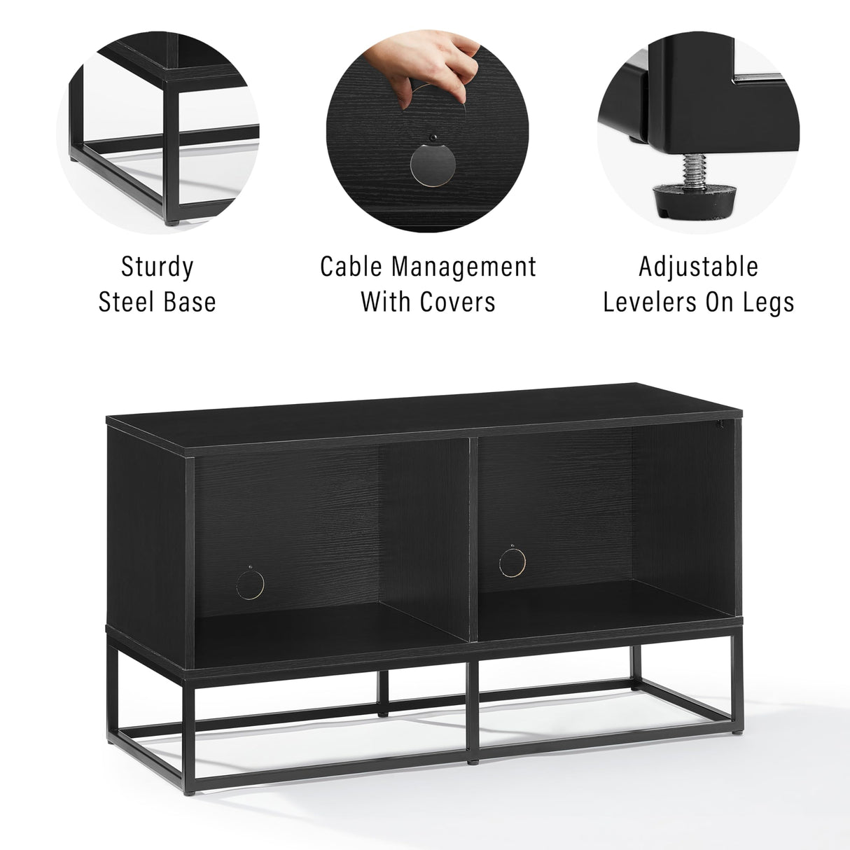 Crosley Furniture Enzo Medium Vinyl Record Storage TV Stand and Entertainment Center, Media Console, Black Crosley Furniture