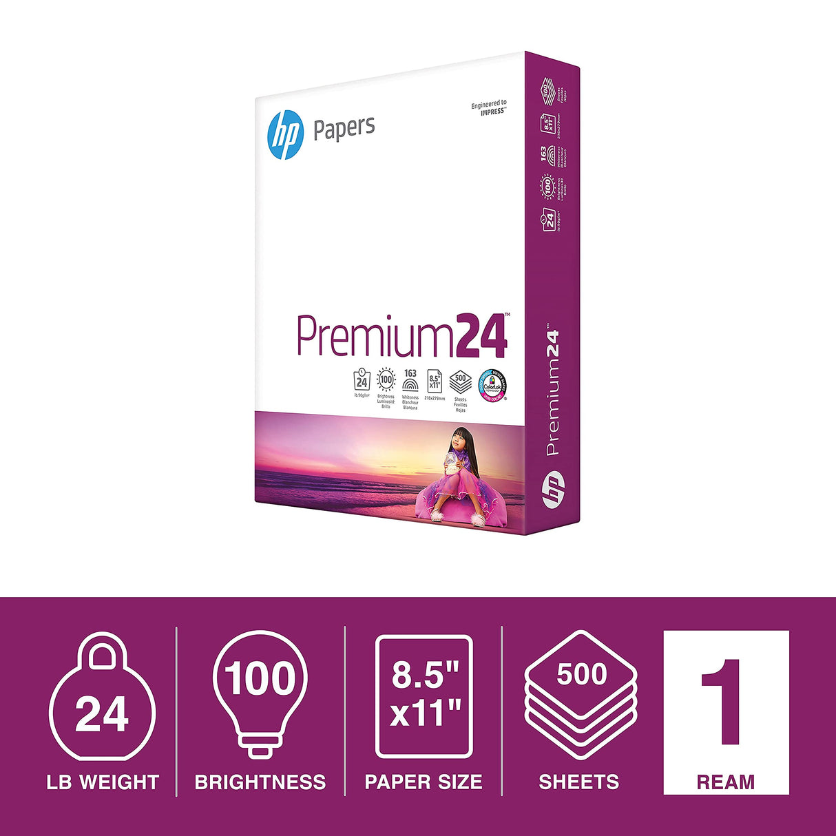 HP Printer Paper | 8.5 x 11 Paper | Premium 24 lb | 1 Ream - 500 Sheets | 100 Bright | Made in USA - FSC Certified | 112400R HP Papers