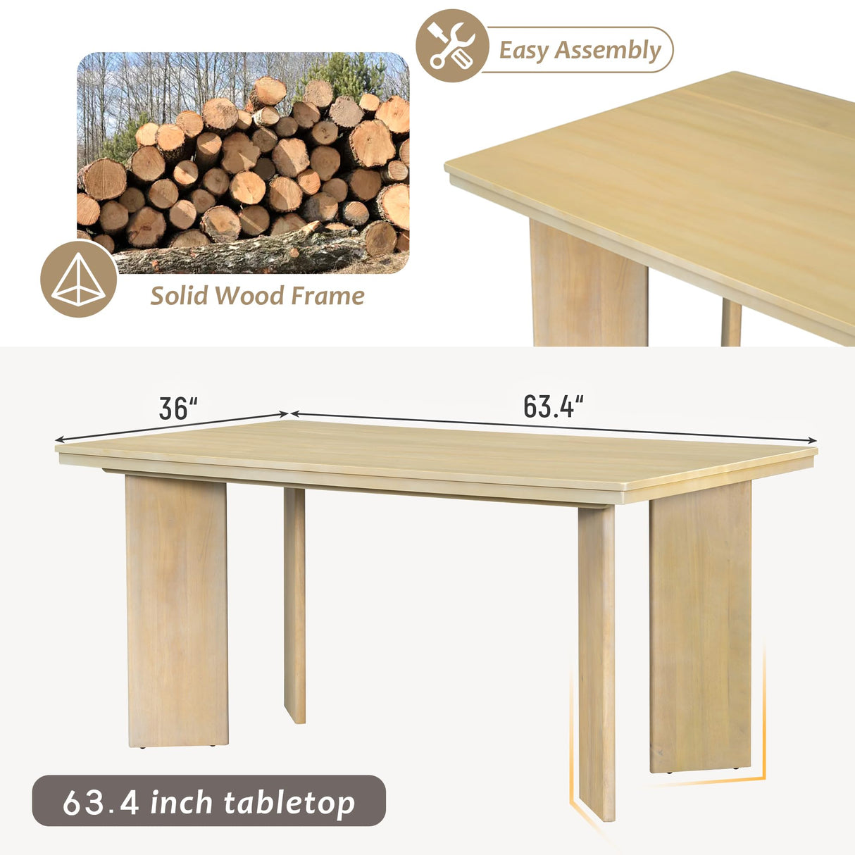 THINK 30 Modern 7-Piece Dining Table Set with 6 Upholstered Dining Chairs, Natural THINK 30