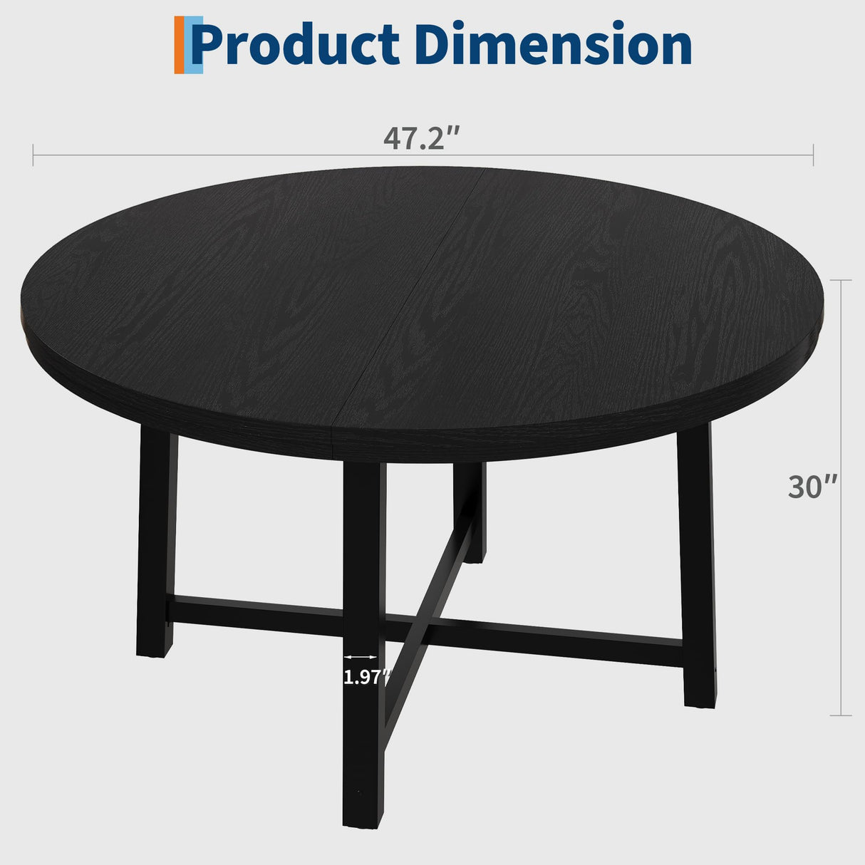 IDEALHOUSE 47" Round Dining Table for 4, Kitchen Dining Room Table with Sturdy Metal Frame, Wood Circle Kitchen Table for Space Saving -Black IDEALHOUSE